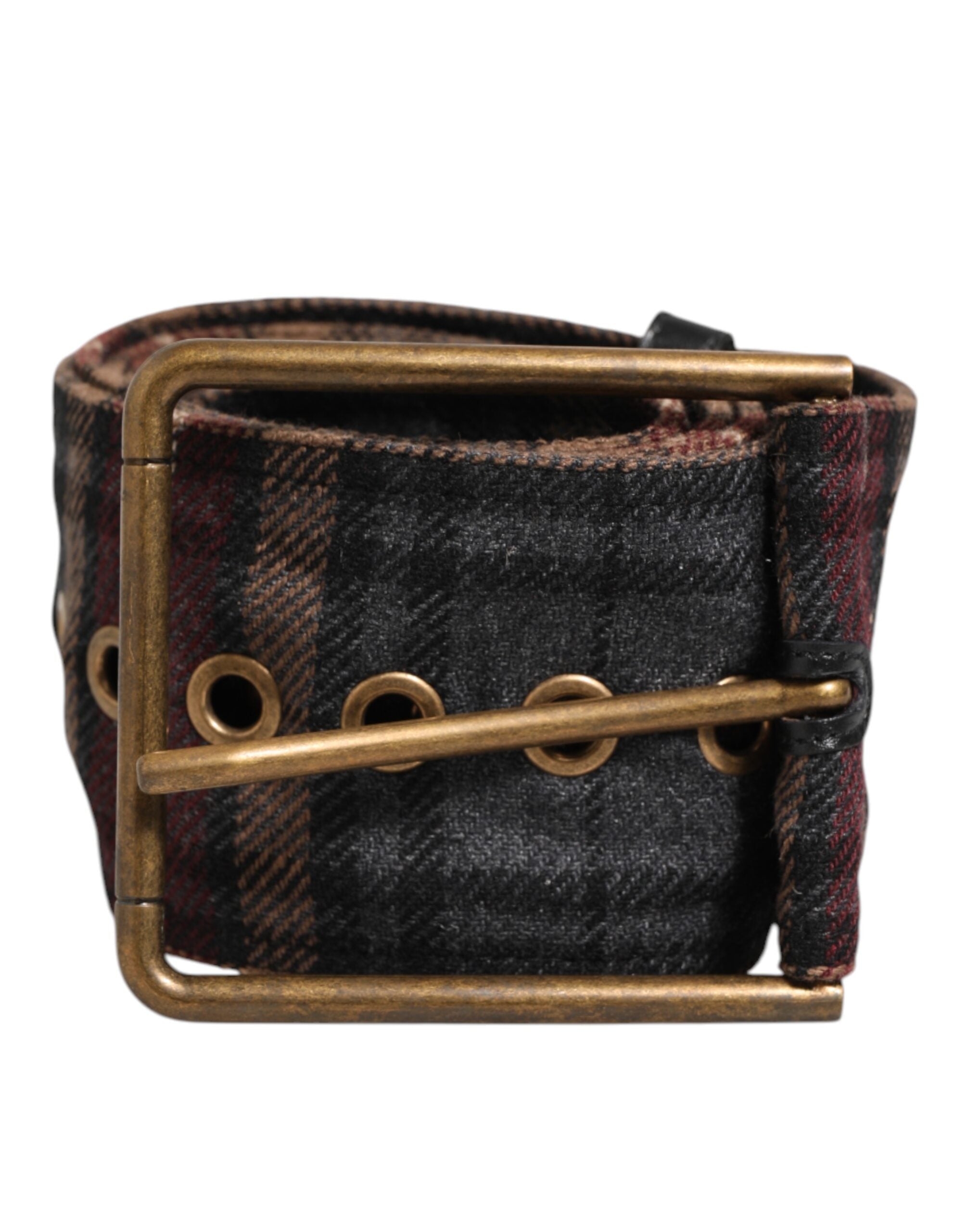 Dolce & Gabbana Plaid Stoff Logo Platte Messing Schnalle Gürtel