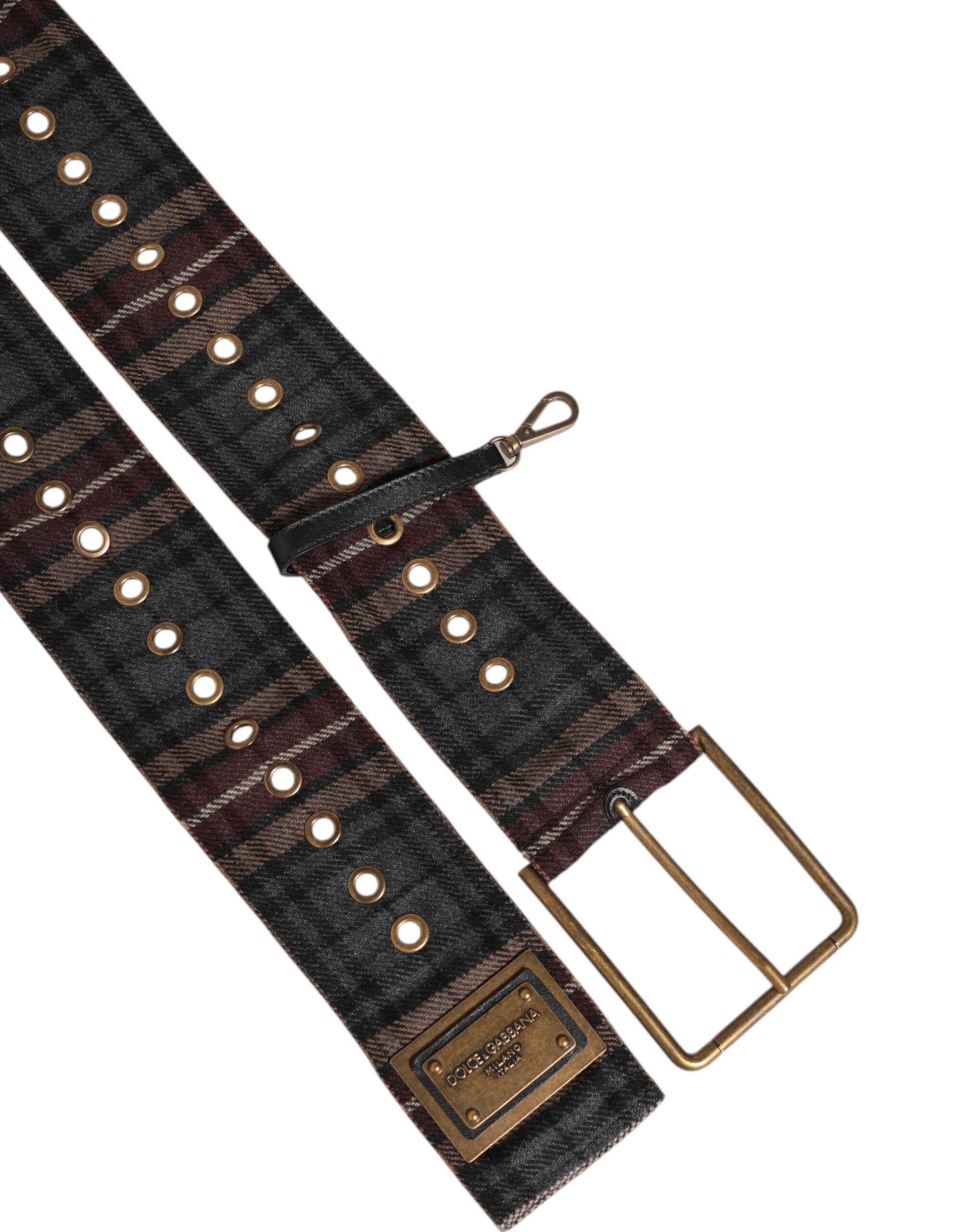 Dolce & Gabbana Plaid Stoff Logo Platte Messing Schnalle Gürtel