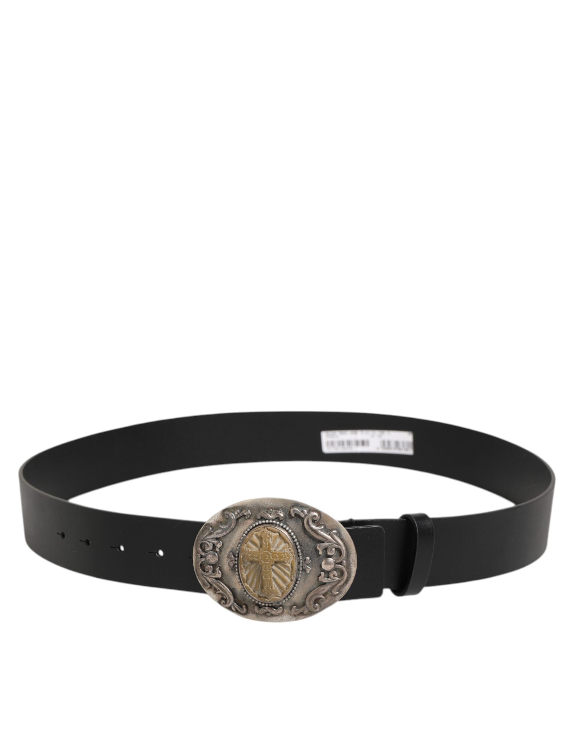 Dolce & Gabbana Schwarzer Ledergürtel mit verschnörkelter Metallschnalle für Männer