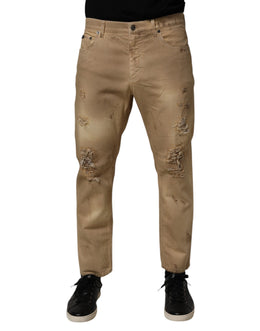 Dolce & Gabbana Beige Baumwolle Lose zerfleddert Männer Denim Jeans