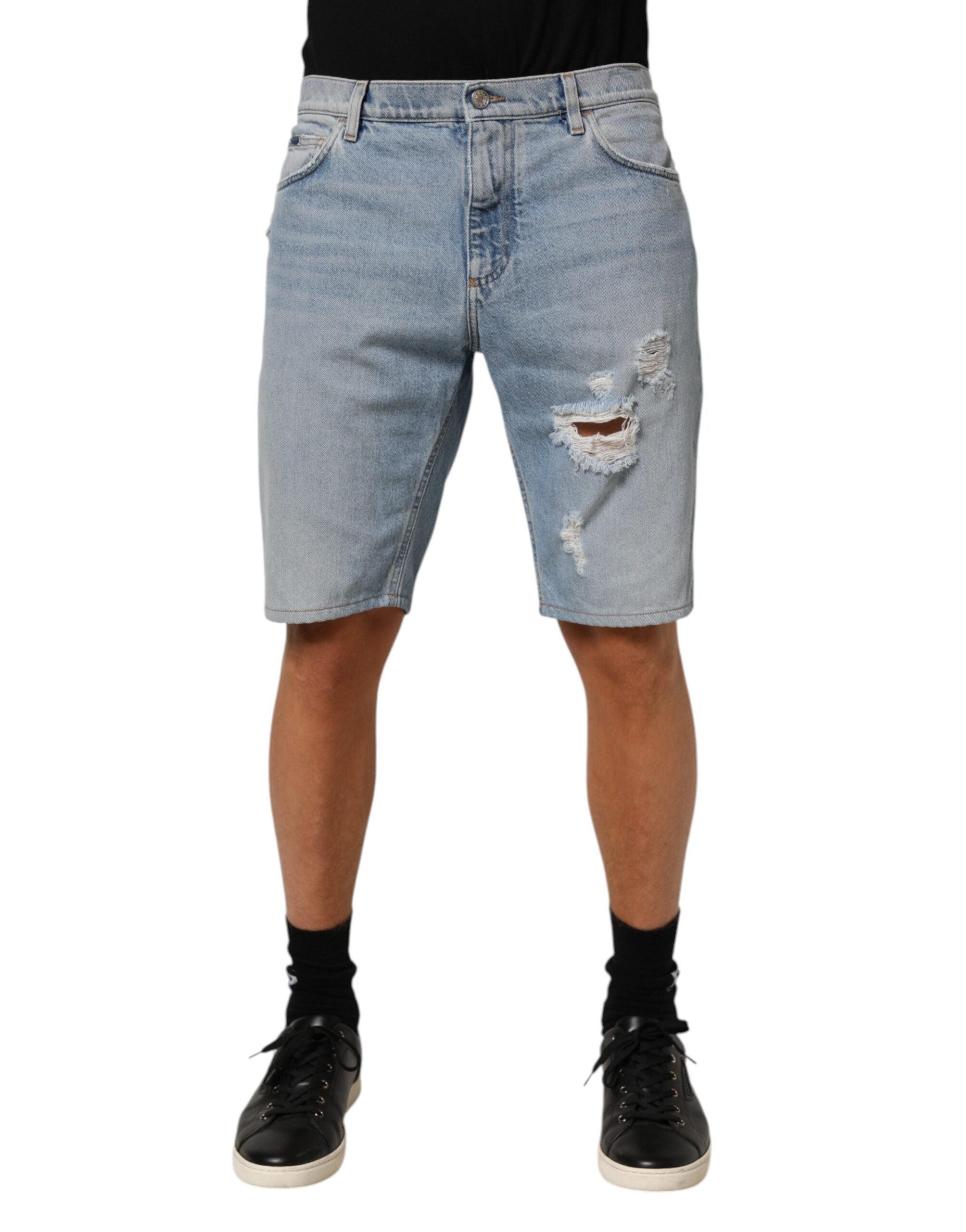 Dolce & Gabbana Blaue Baumwoll-Bermudashorts aus distressed Denim