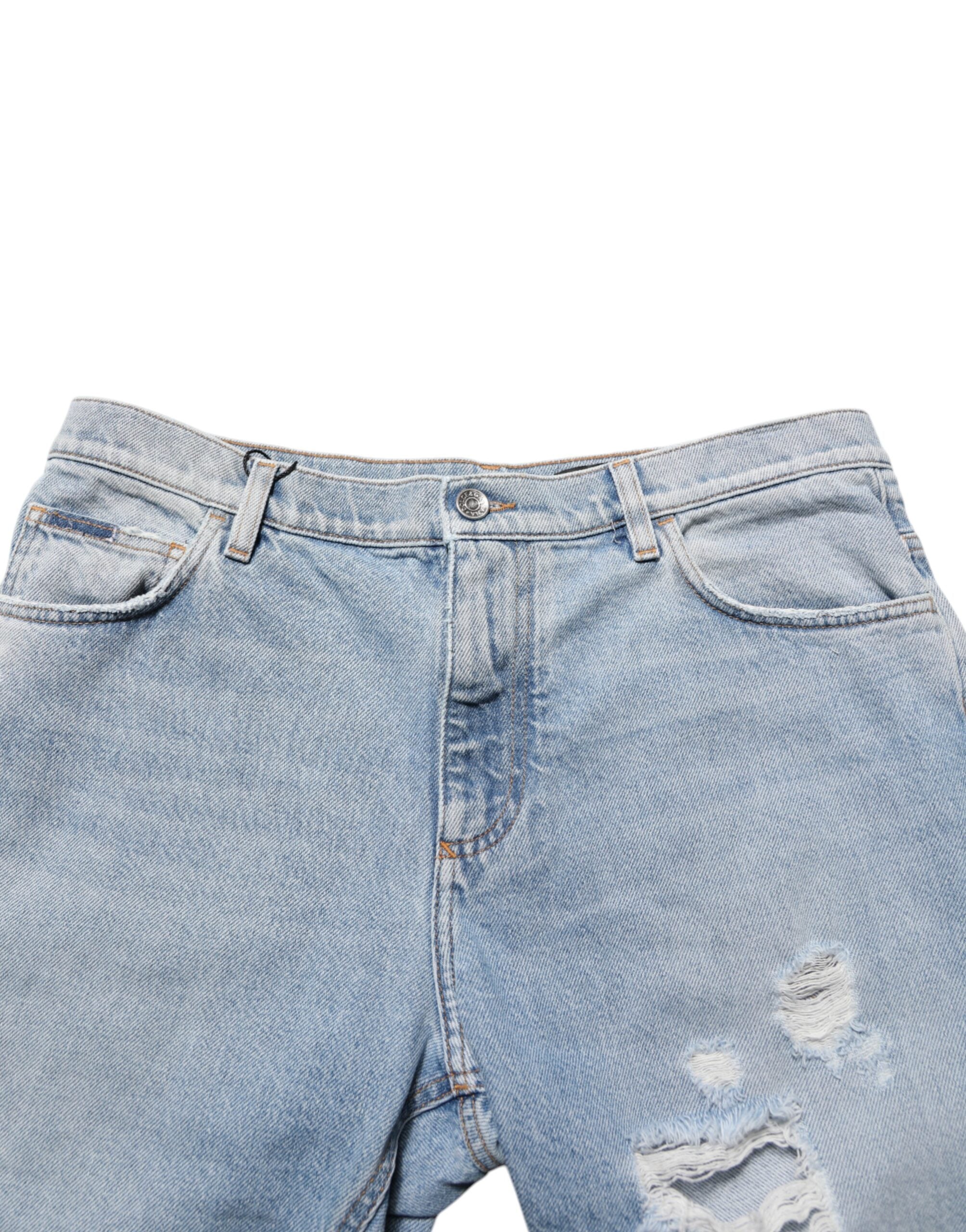 Dolce & Gabbana Blaue Baumwoll-Bermudashorts aus distressed Denim