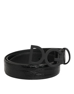 Dolce & Gabbana Schwarzer Exotenleder-Gürtel mit Metall-Logo-Schnalle