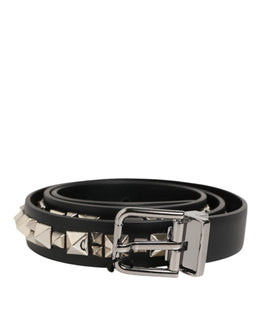 Dolce & Gabbana Schwarzer Leder Nietengürtel mit silberfarbener Schnalle