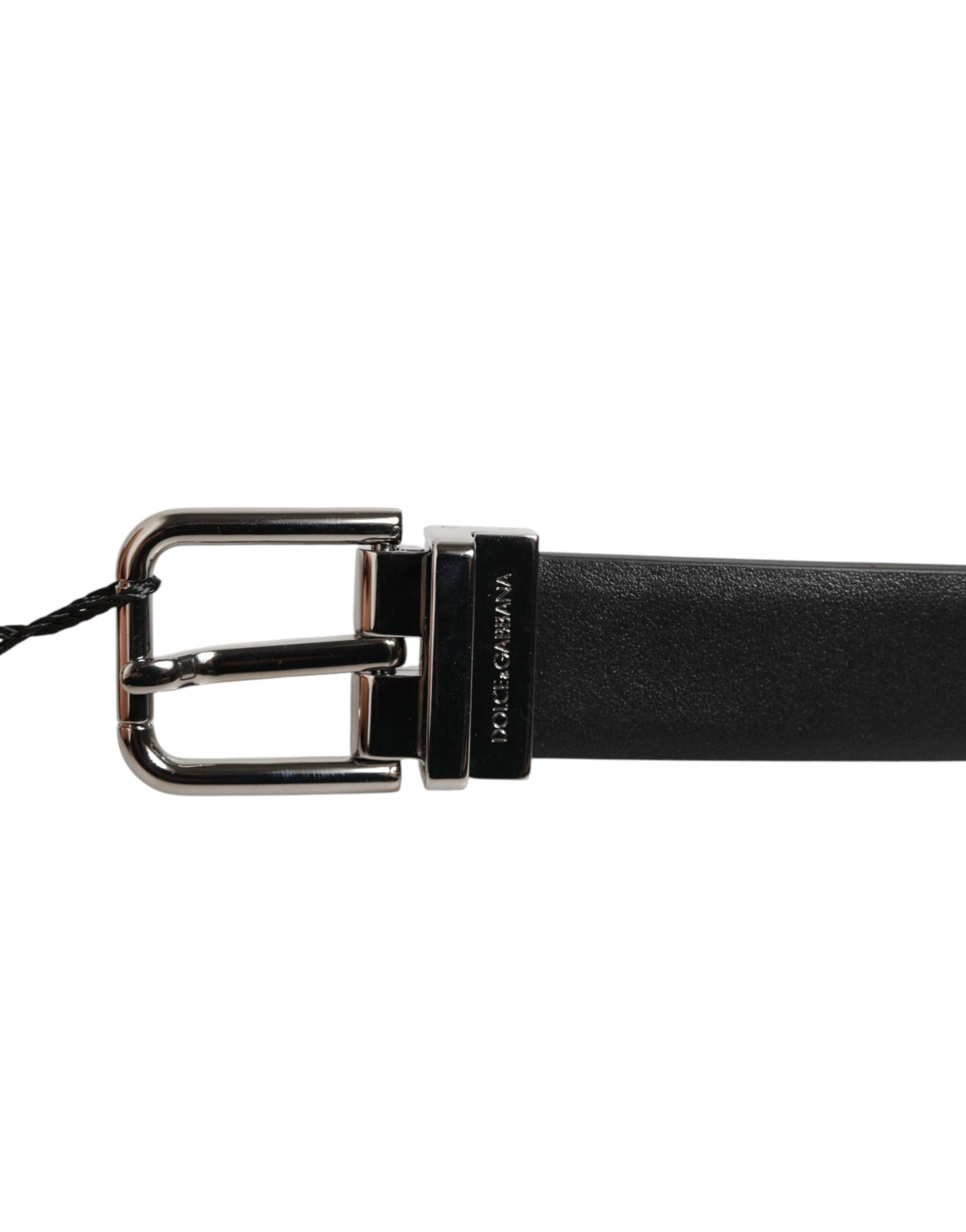 Dolce & Gabbana Schwarzer Leder Nietengürtel mit silberfarbener Schnalle