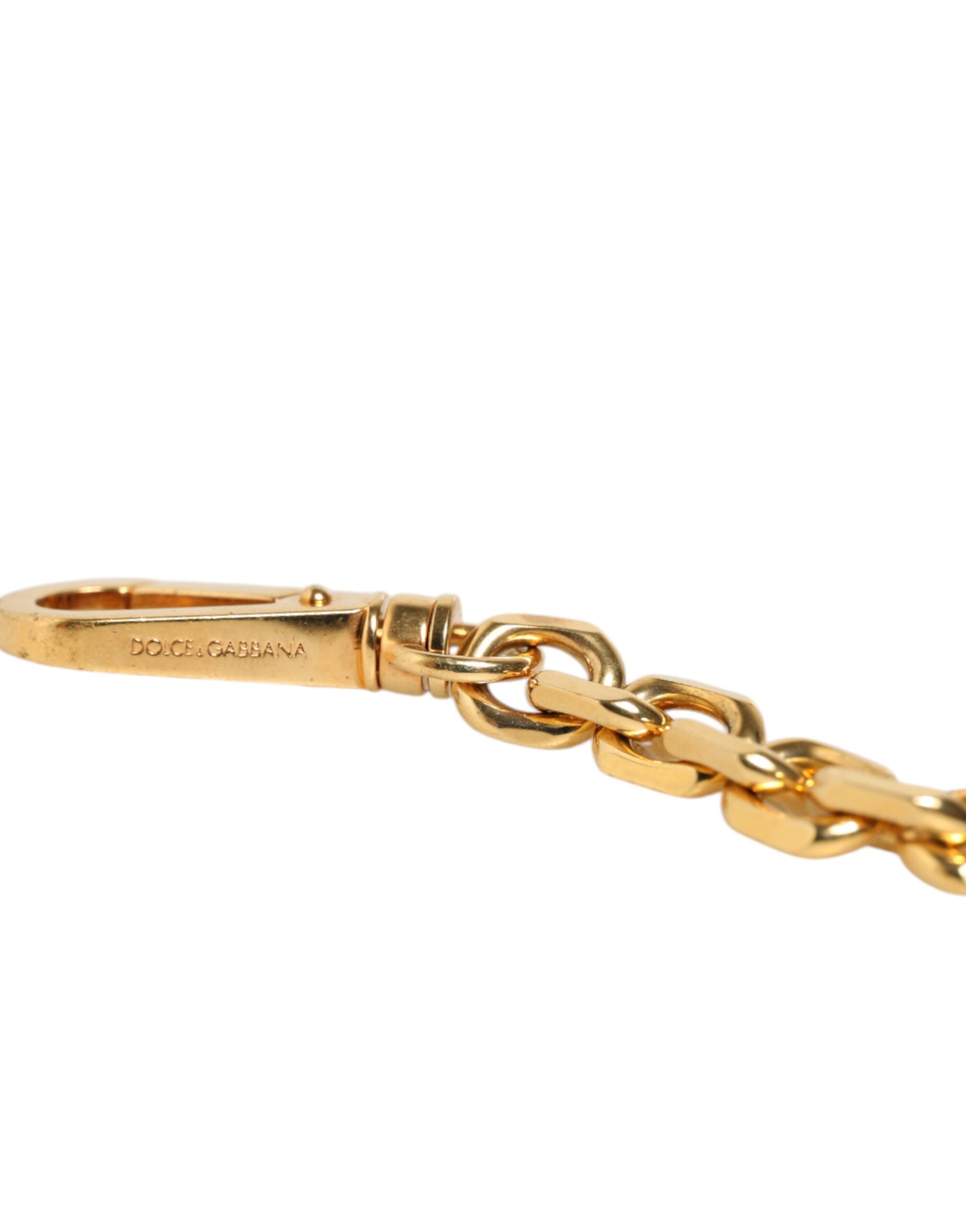 Dolce & Gabbana Schwarzes Leder Goldkette Tasche Accessoire Schulterriemen