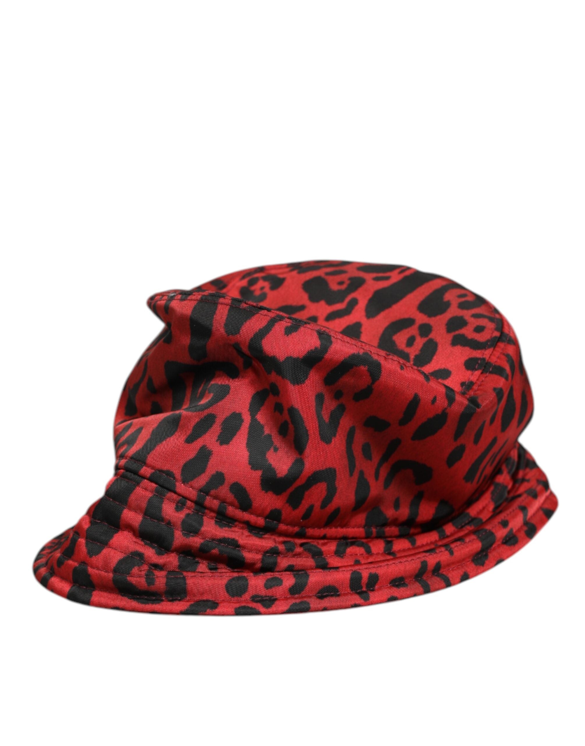 Dolce & Gabbana Rot Schwarz Nylon Leopard Print Eimer Männer Kappe Hut