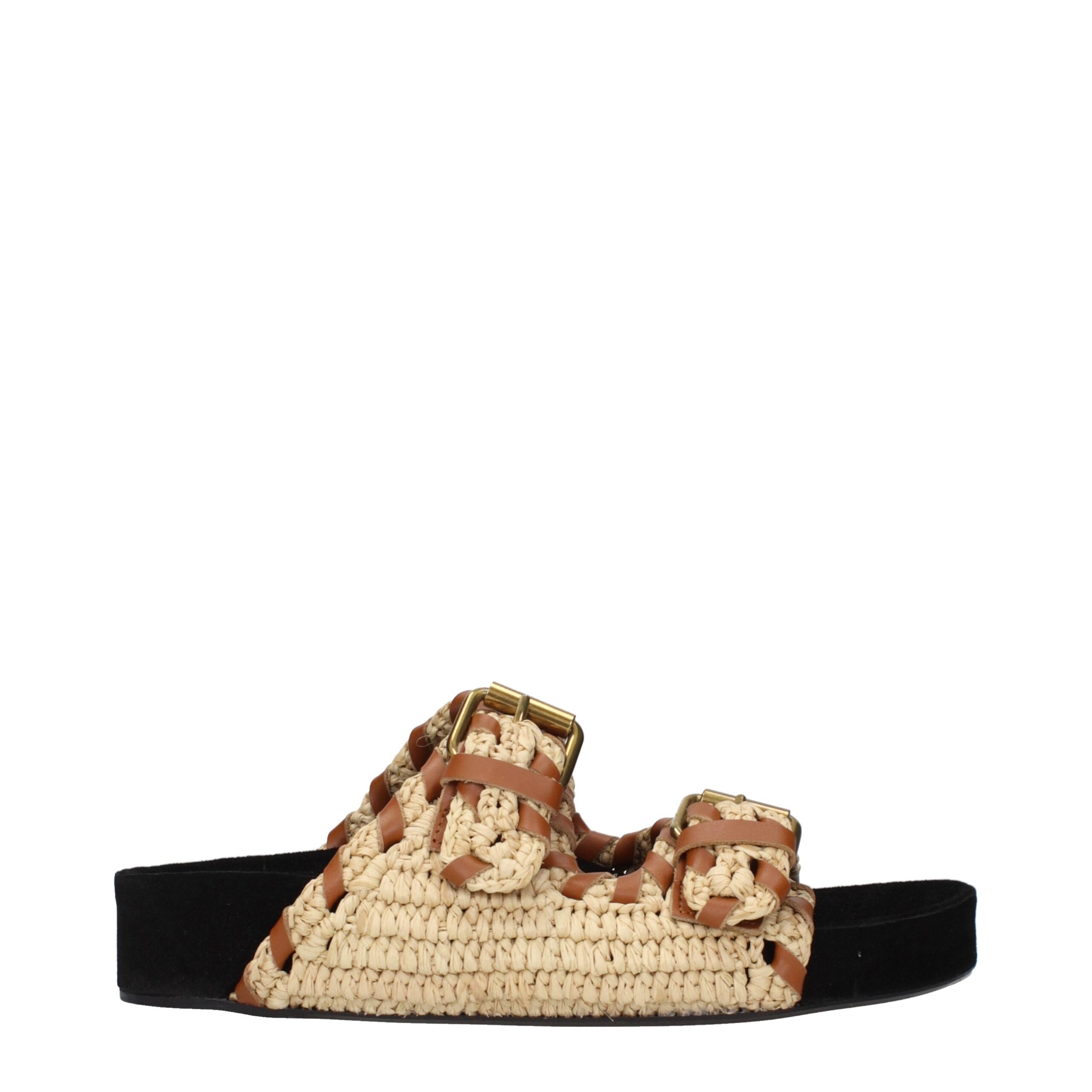 Isabel Marant Beigefarbene Raffia-Pantoffeln