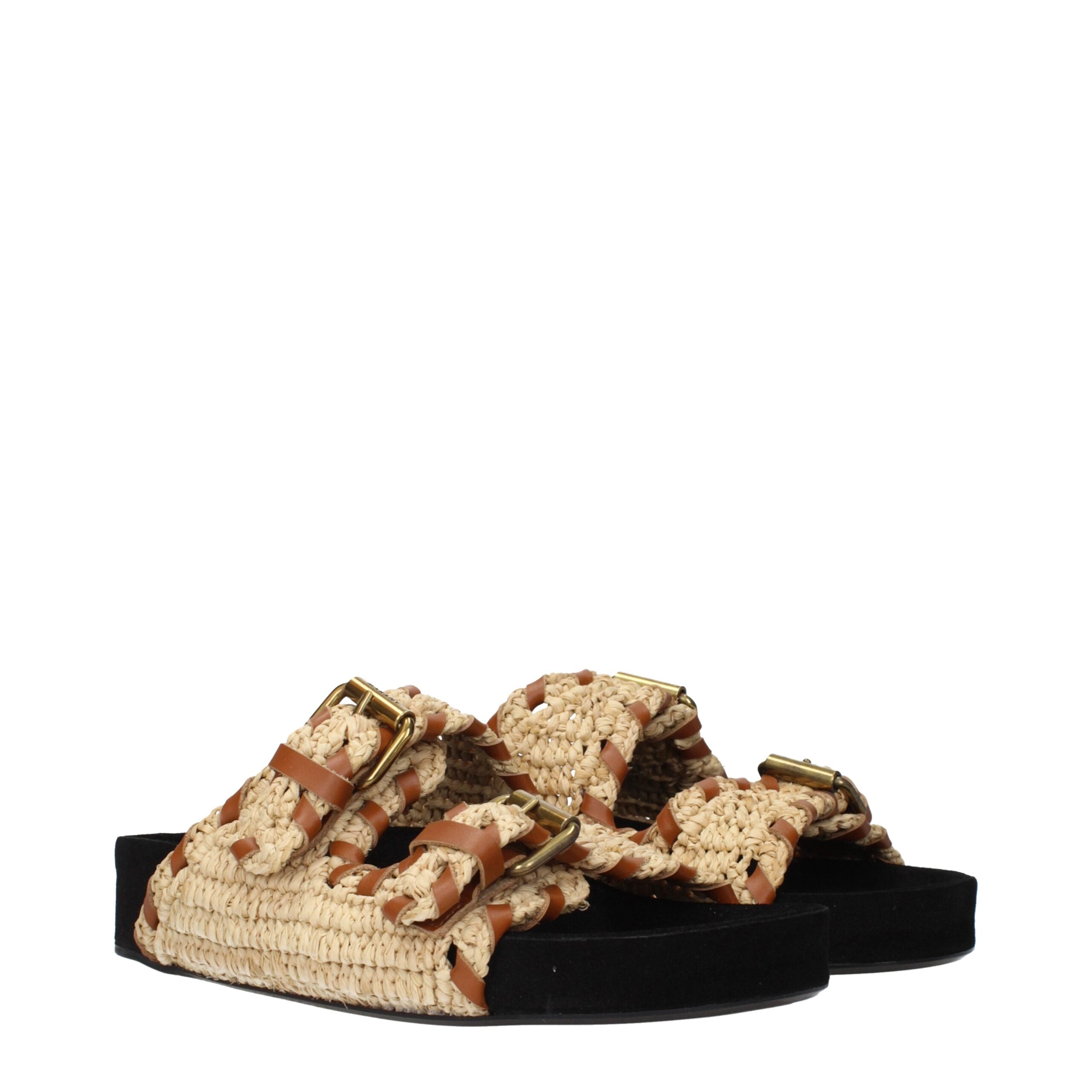 Isabel Marant Beigefarbene Raffia-Pantoffeln