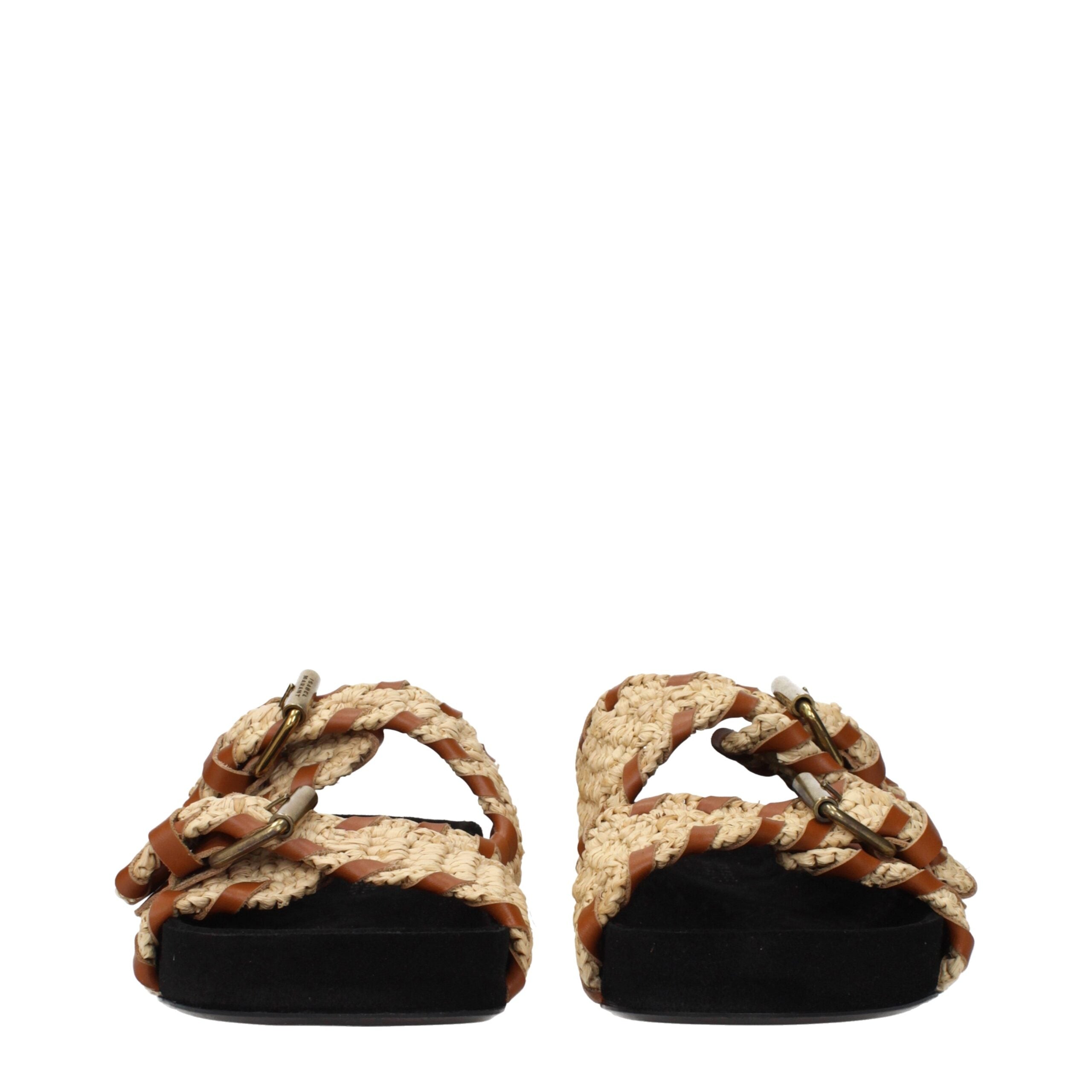 Isabel Marant Beigefarbene Raffia-Pantoffeln