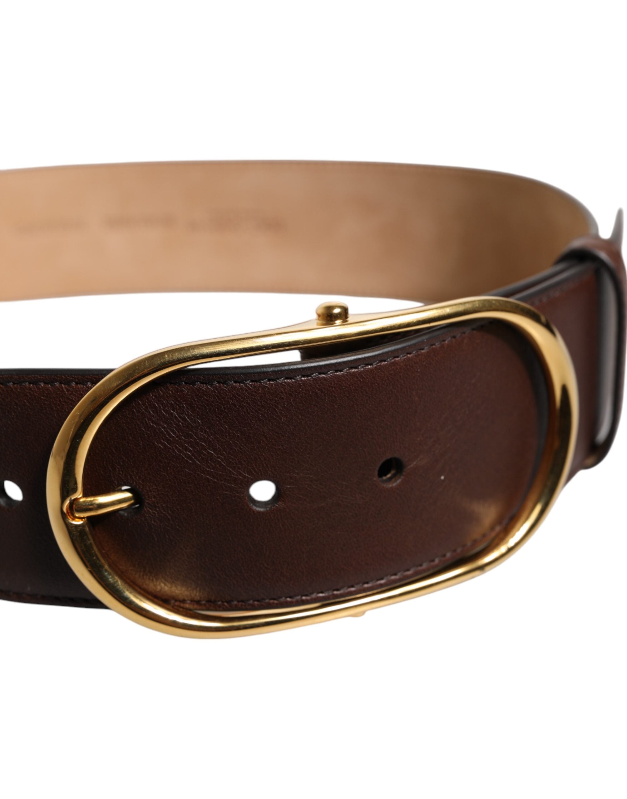 Dolce & Gabbana Brauner Leder Gürtel mit ovaler Metallschnalle