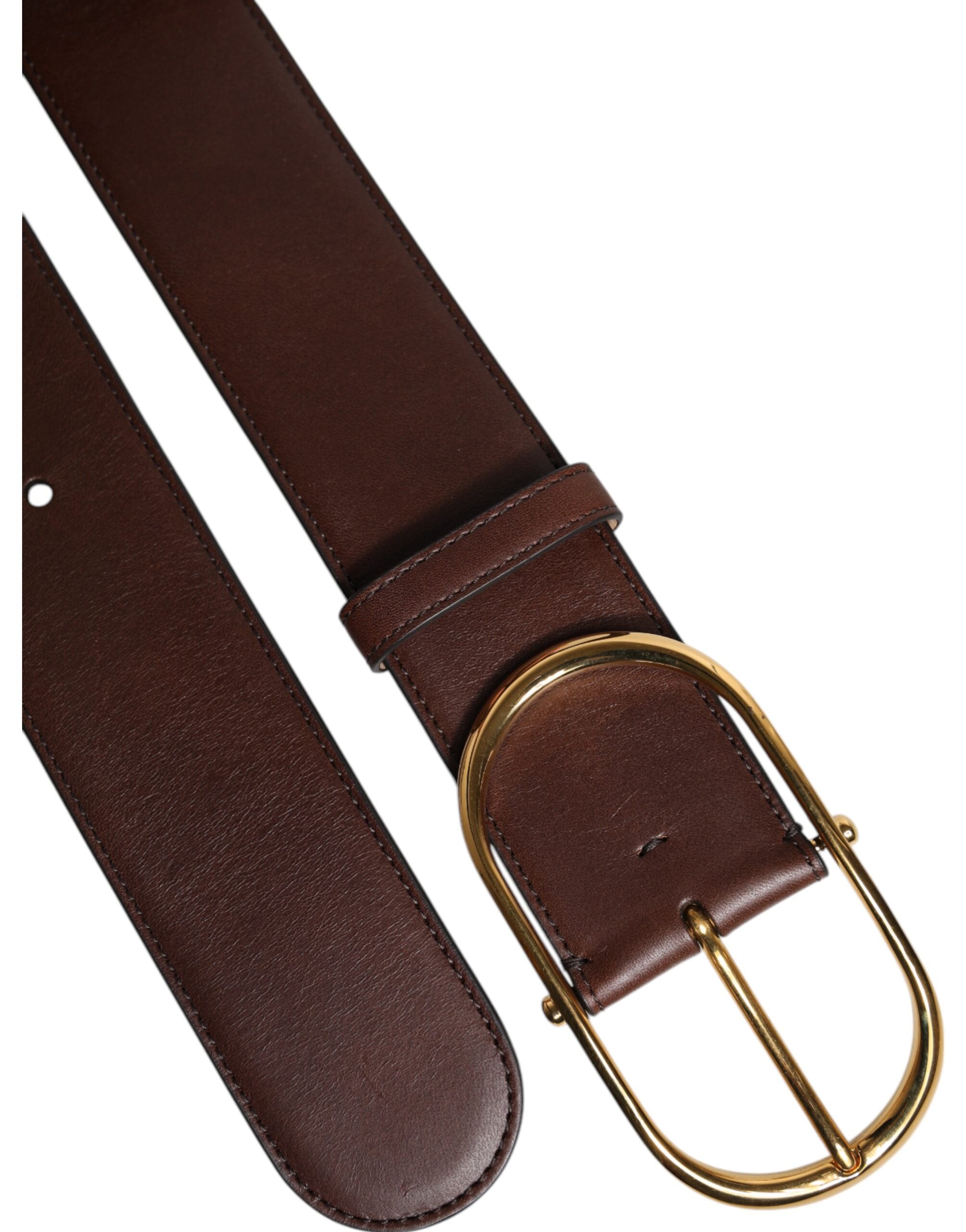 Dolce & Gabbana Brauner Leder Gürtel mit ovaler Metallschnalle