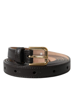 Dolce & Gabbana Schwarzer Ledergürtel mit goldener Metallschnalle, lang und schmal