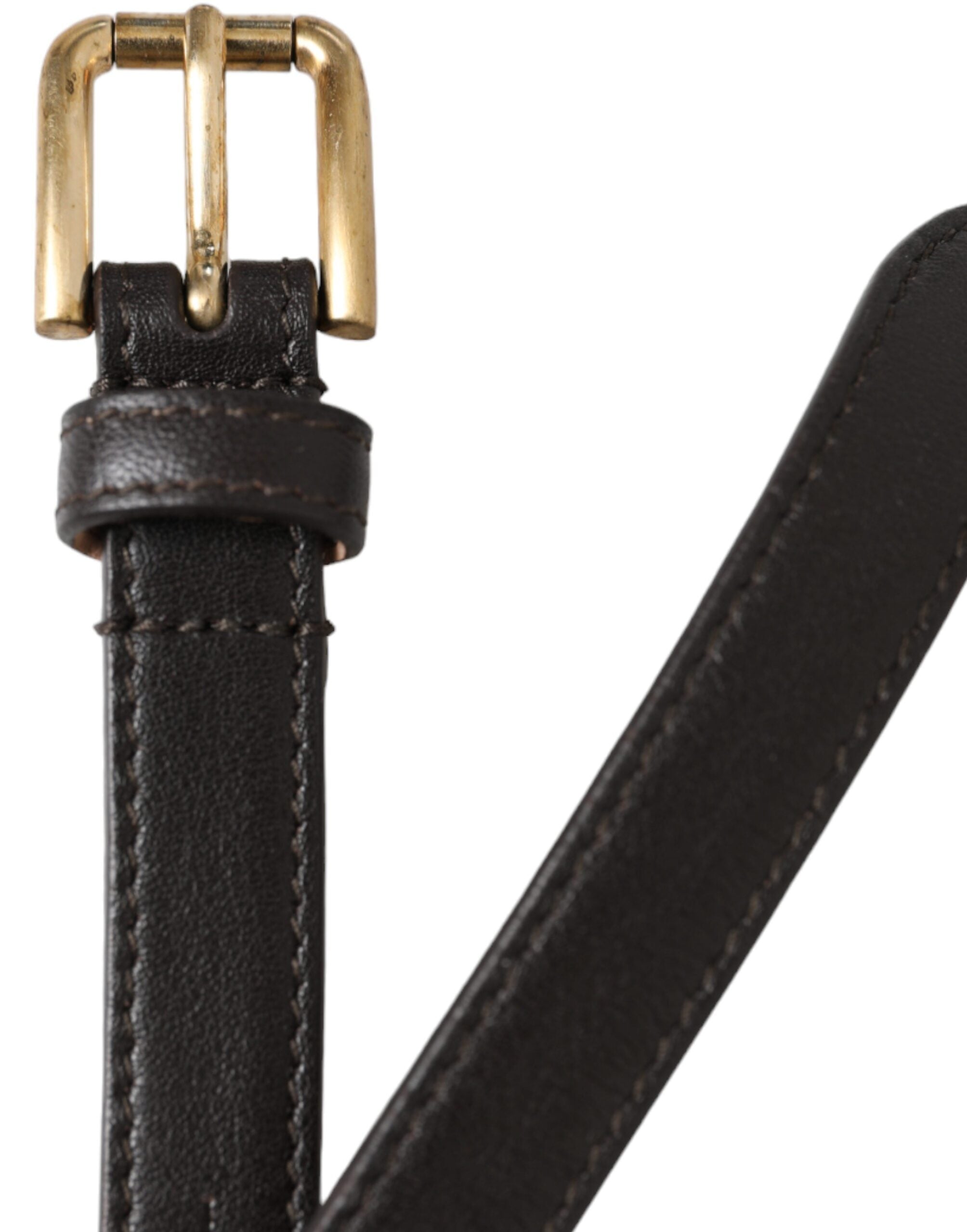 Dolce & Gabbana Schwarzer Ledergürtel mit goldener Metallschnalle, lang und schmal