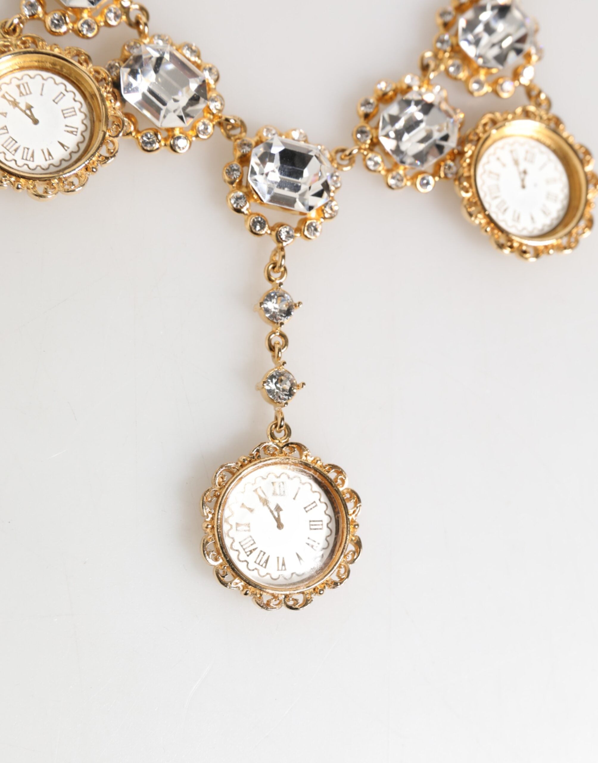 Dolce & Gabbana Gold Crystal Clock Anhänger Statement-Schmuck Halskette