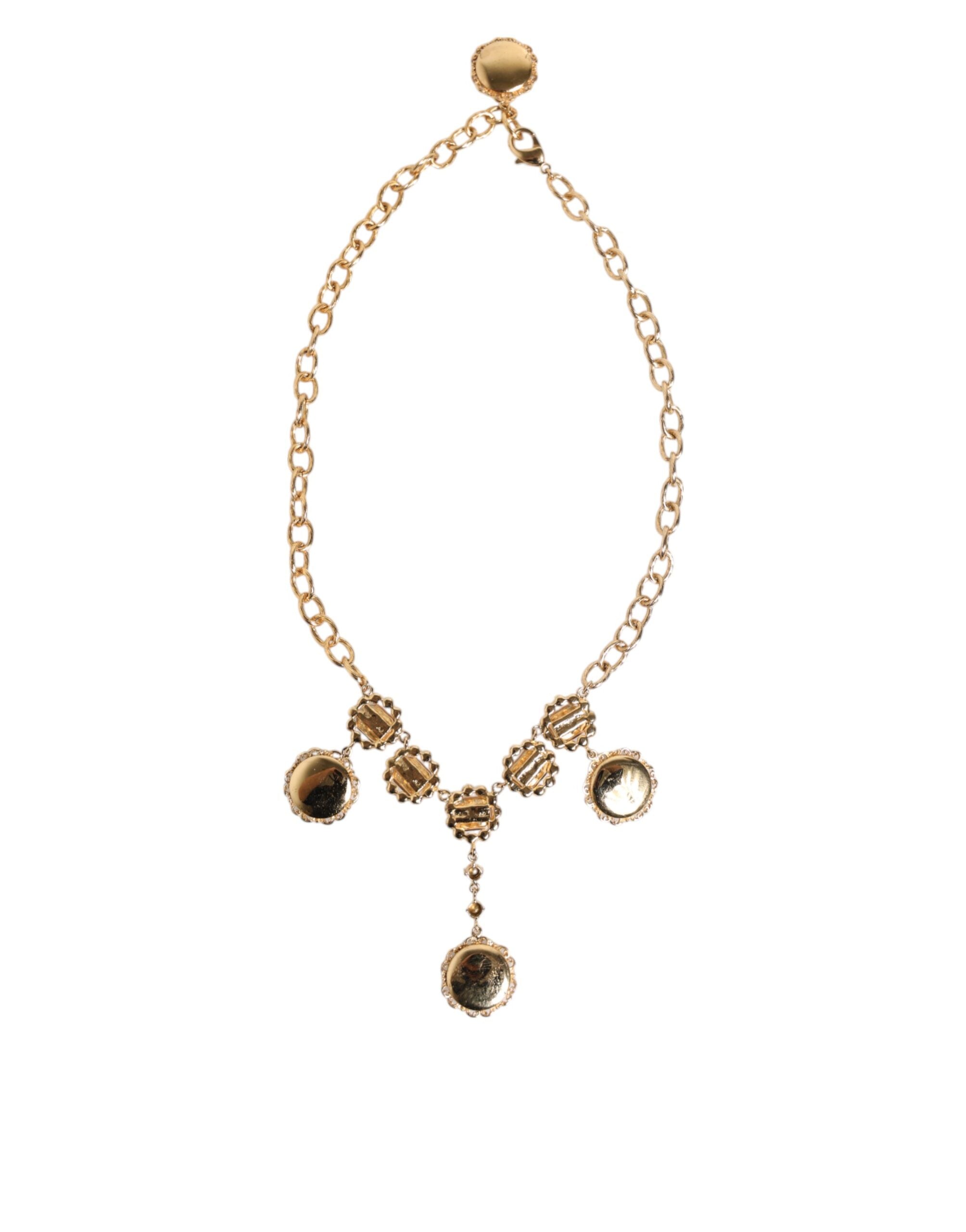 Dolce & Gabbana Gold Crystal Clock Anhänger Statement-Schmuck Halskette
