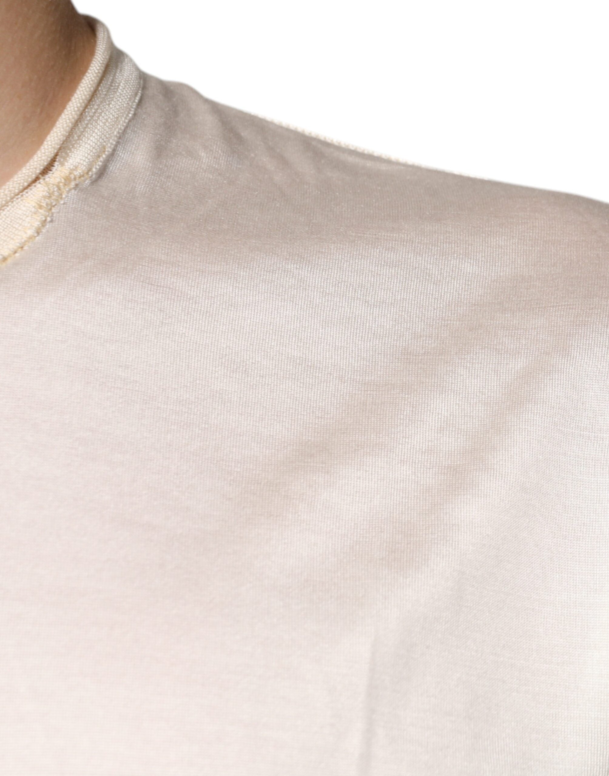 Dolce & Gabbana Off White Silk Henley T-Shirt mit kurzen Ärmeln