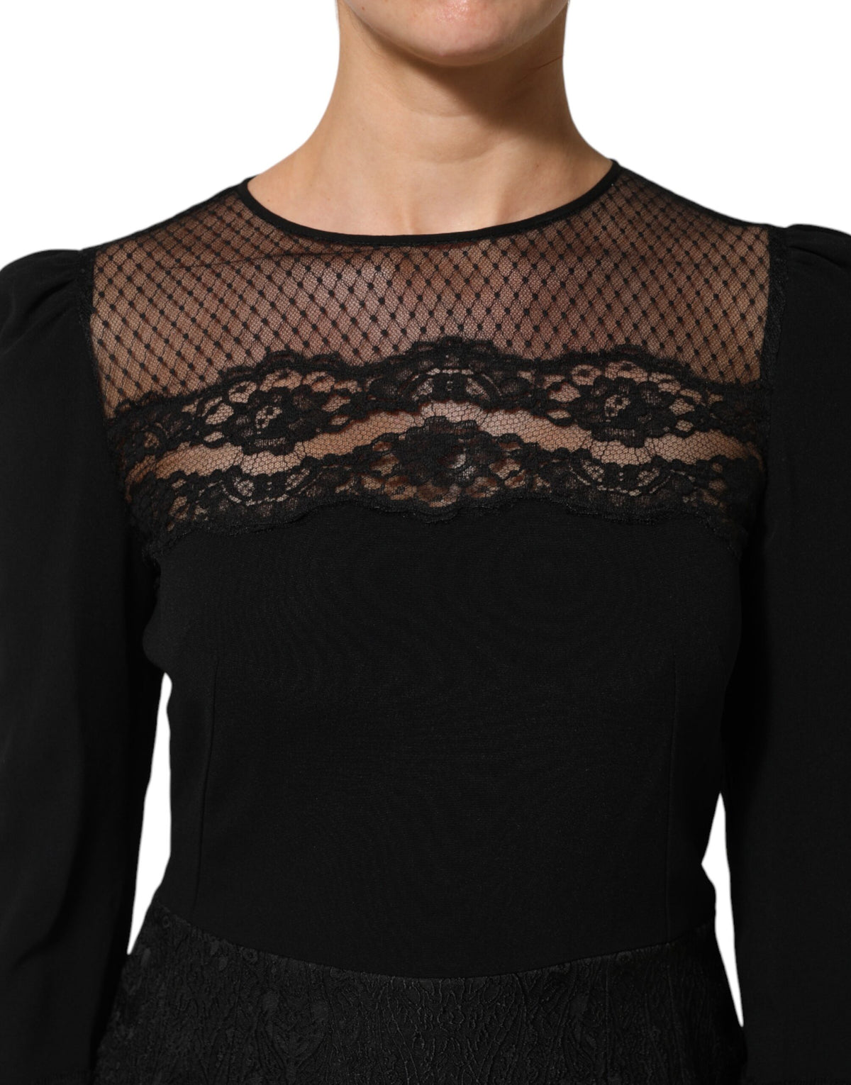 Dolce & Gabbana Schwarzes geblümtes Kleid mit Spitzenbesatz in A-Linie