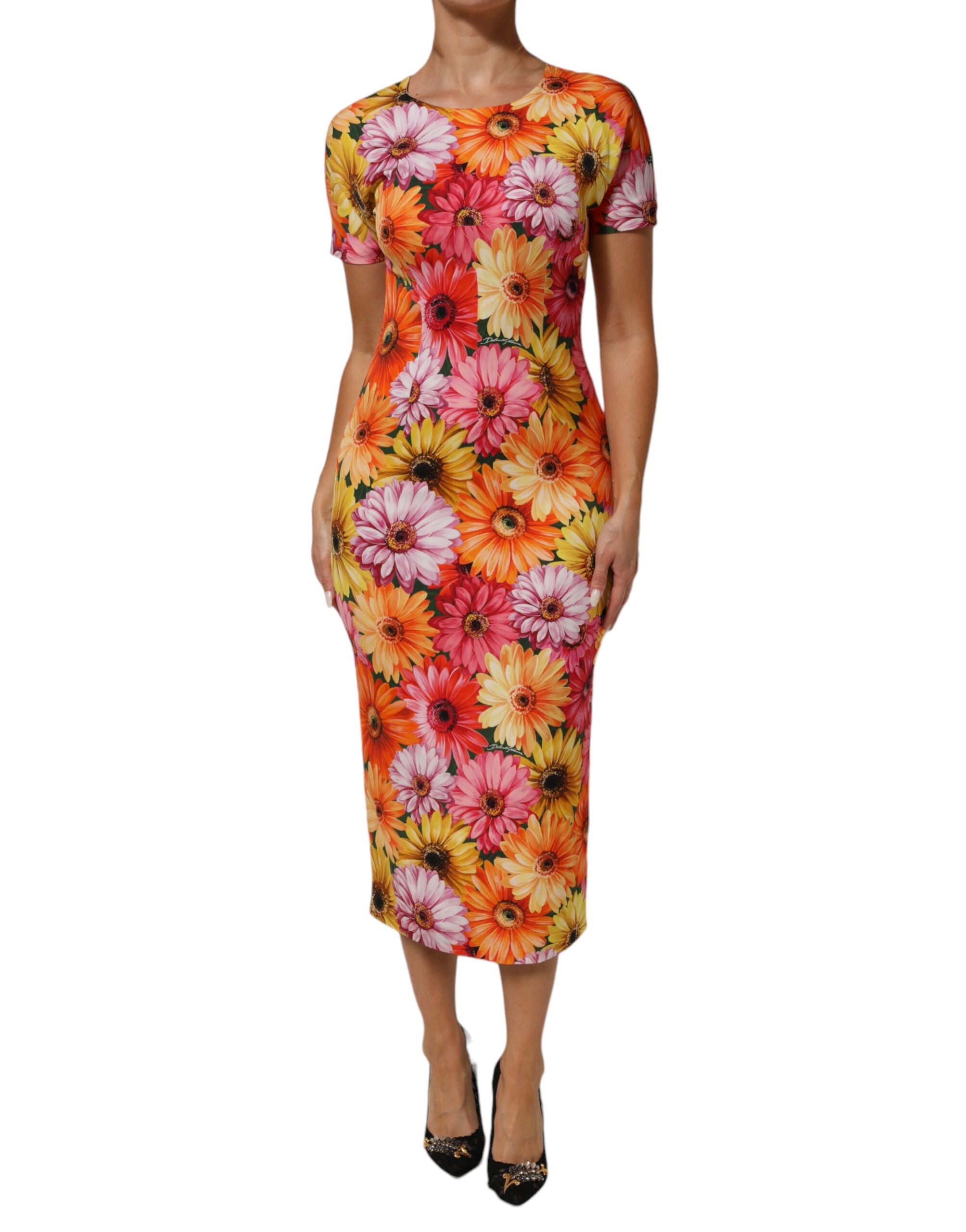 Dolce & Gabbana Multicolor Seiden-Midikleid mit Blumendruck