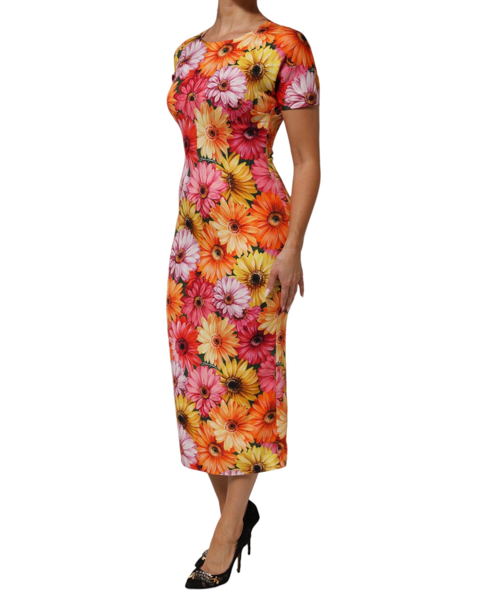 Dolce & Gabbana Multicolor Seiden-Midikleid mit Blumendruck