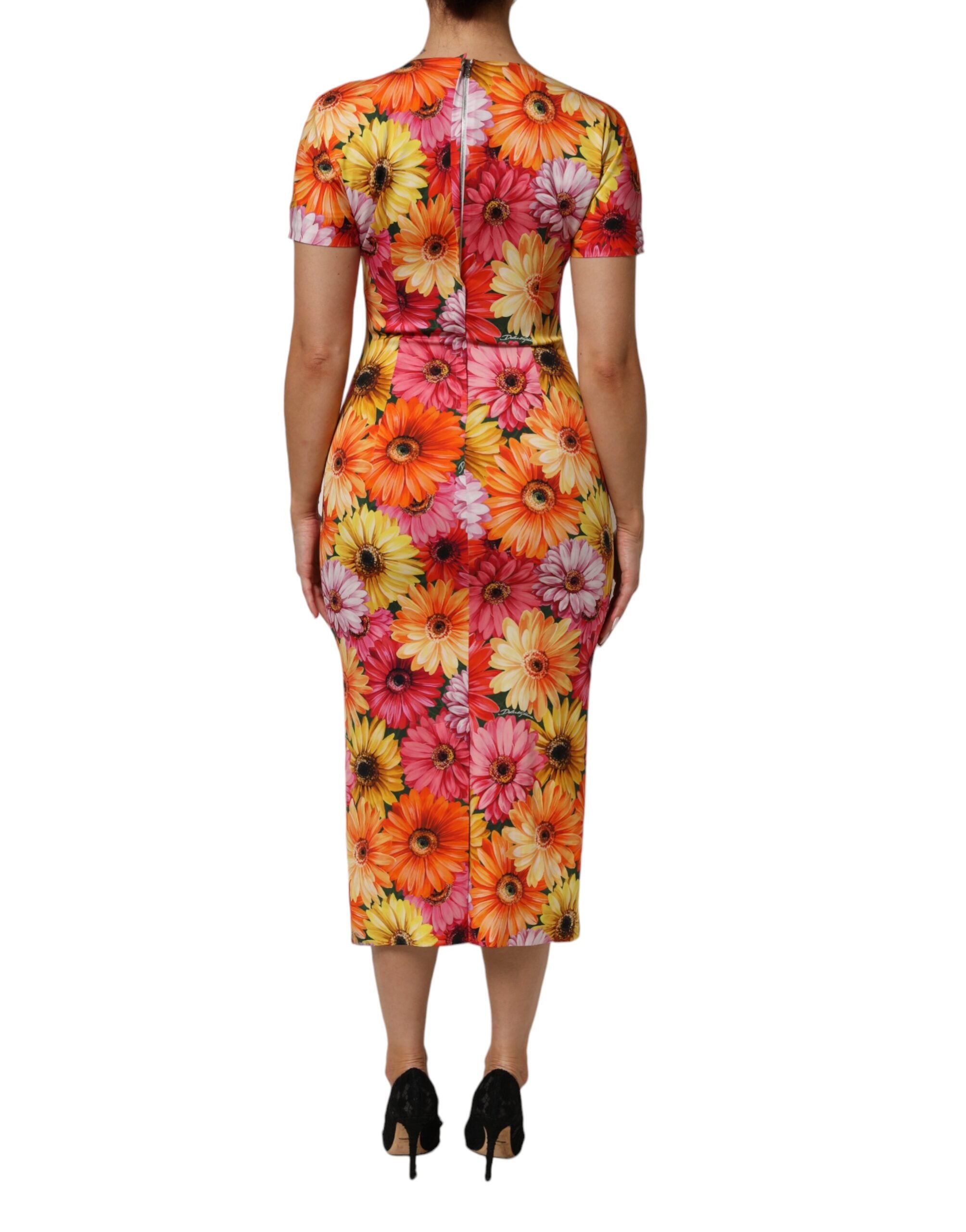 Dolce & Gabbana Multicolor Seiden-Midikleid mit Blumendruck
