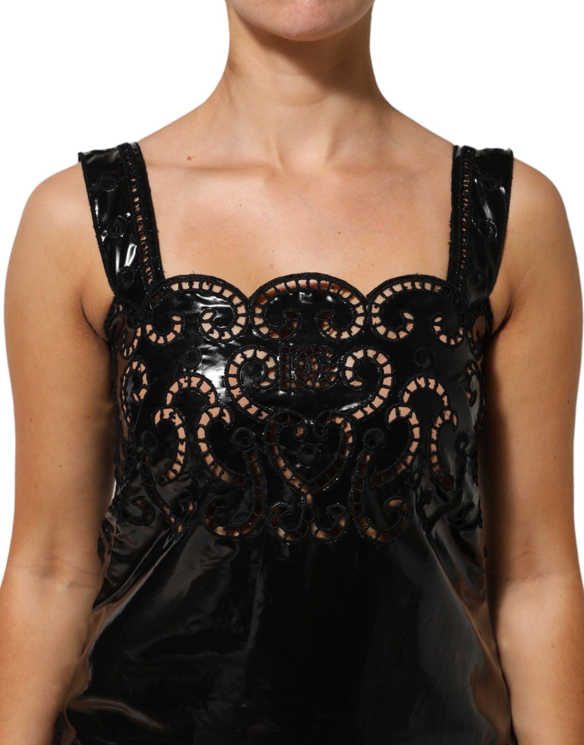 Dolce & Gabbana Schwarzer Ausschnitt A-Linie Etuikleid Minikleid