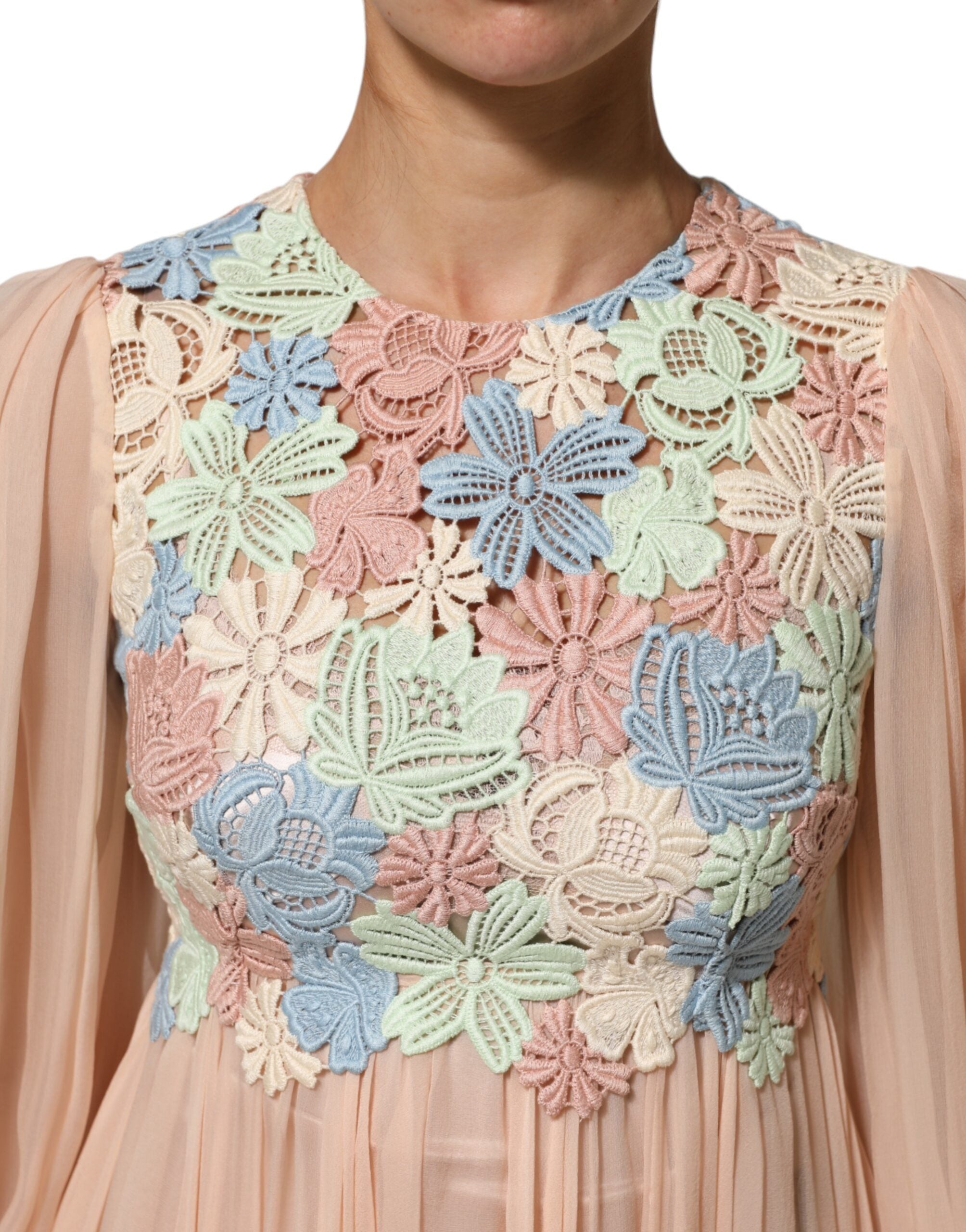 Dolce & Gabbana Pinkes Kleid mit Blumenstickerei und Plissee in A-Linie