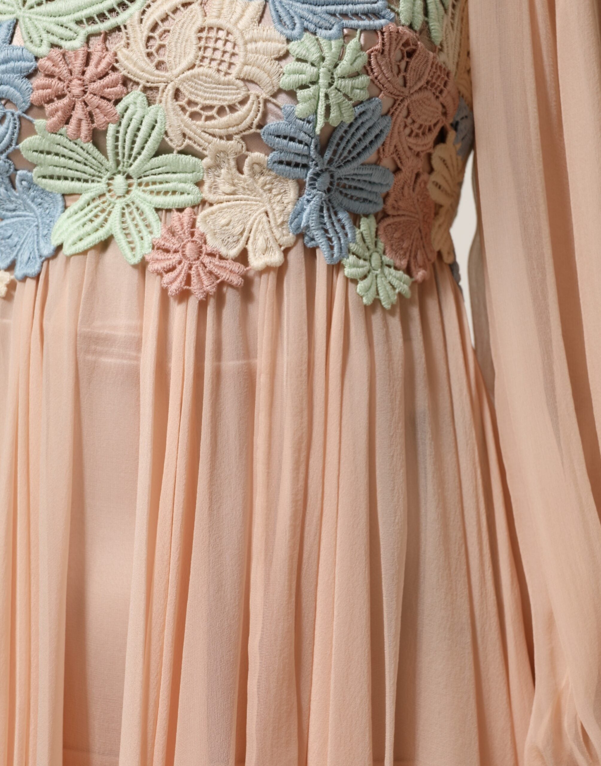 Dolce & Gabbana Pinkes Kleid mit Blumenstickerei und Plissee in A-Linie