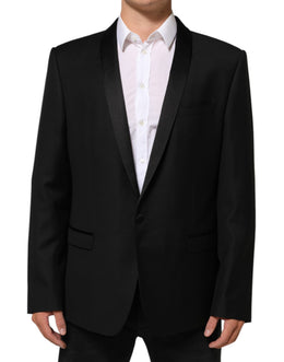 Dolce & Gabbana Schwarz Wolle GOLD 1 Knopf Männer Anzug Blazer