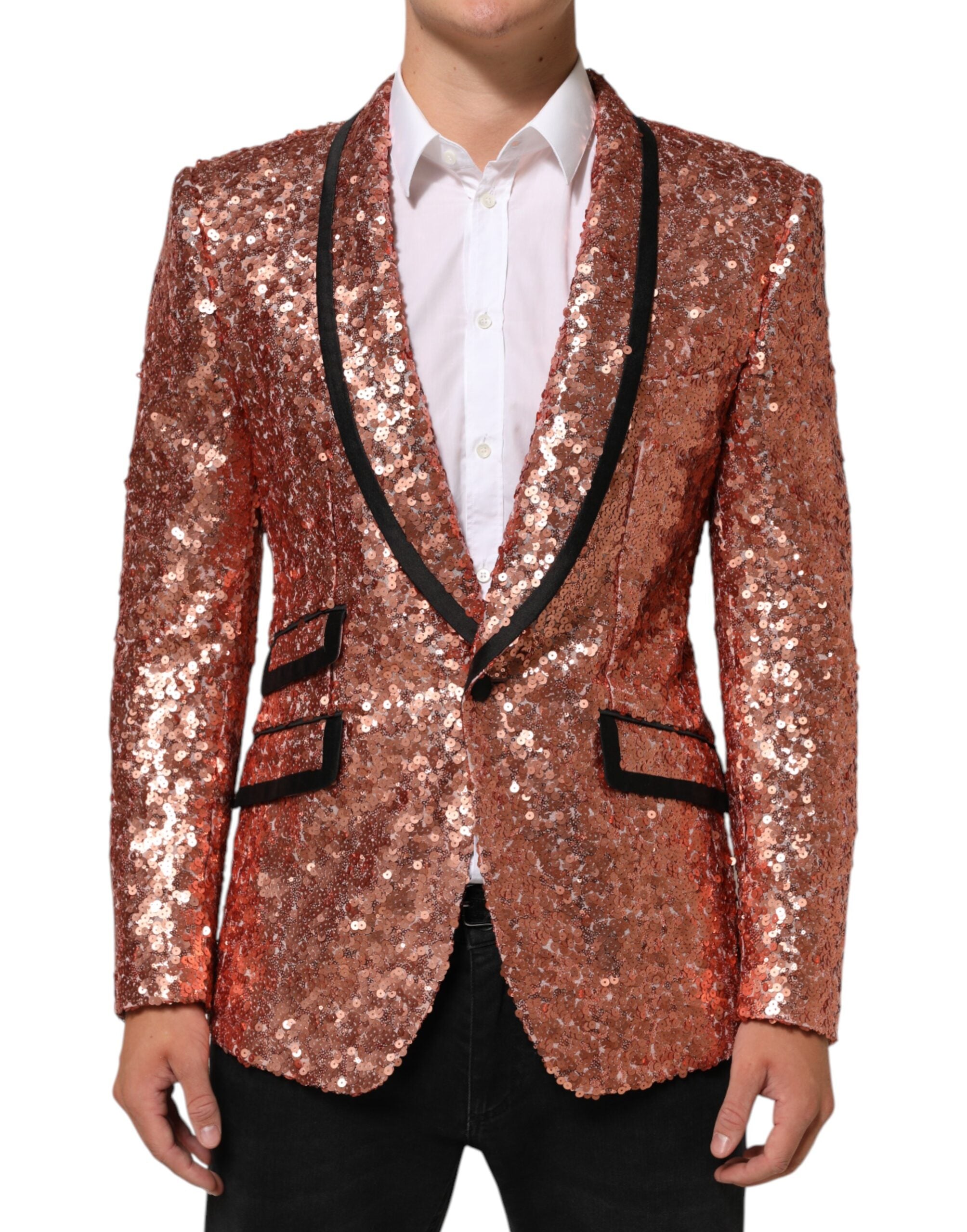Dolce & Gabbana Rosa Pailletten SICILIA 1 Knopf Herren Anzug Blazer