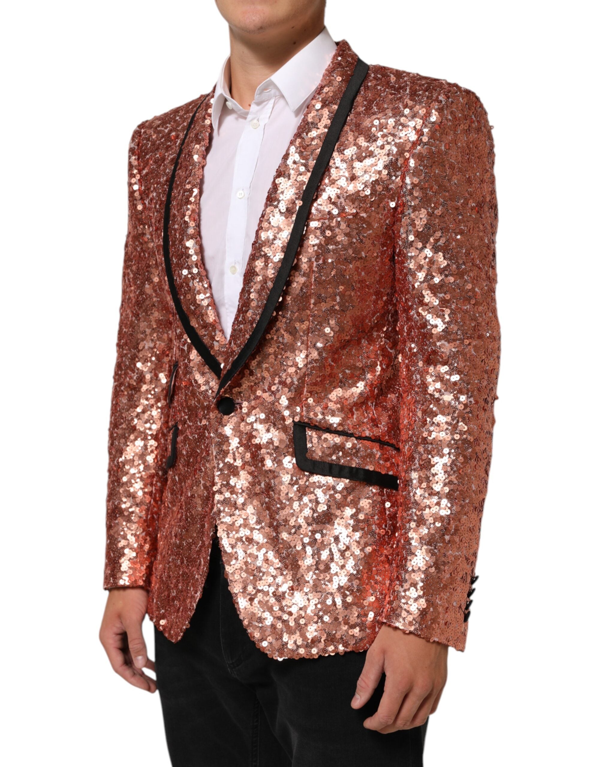 Dolce & Gabbana Rosa Pailletten SICILIA 1 Knopf Herren Anzug Blazer