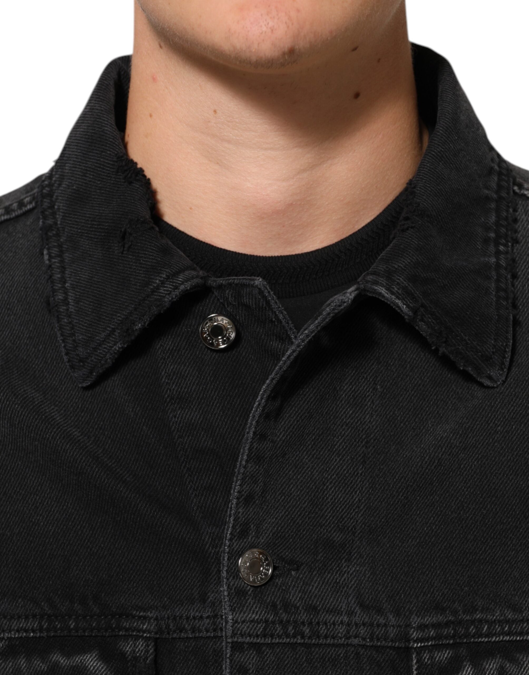 Dolce & Gabbana Schwarze Blouson-Jacke aus Baumwoll-Stretch-Denim