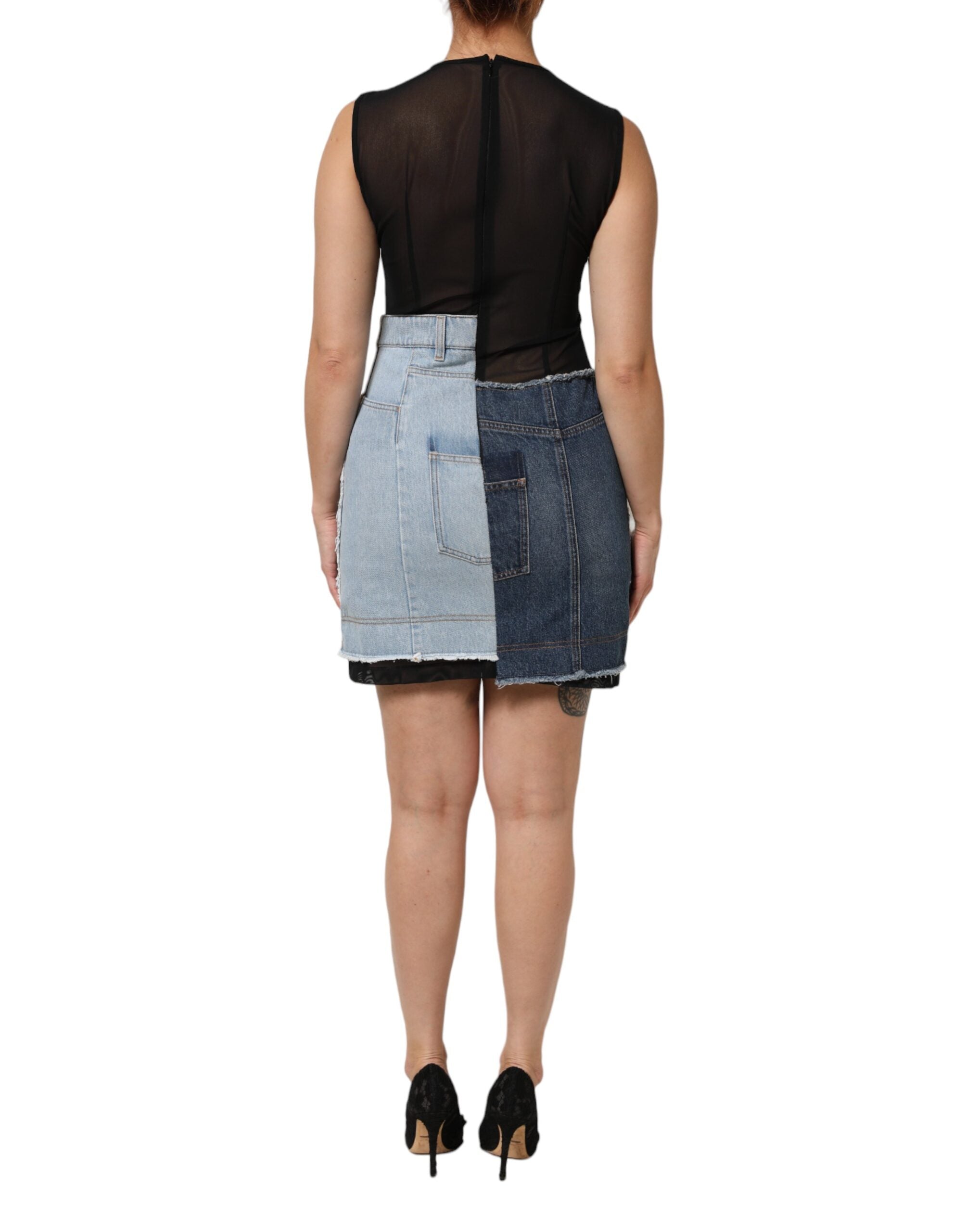 Dolce & Gabbana Blaues Nylon-Patchwork-Mini-Kleid aus Denim