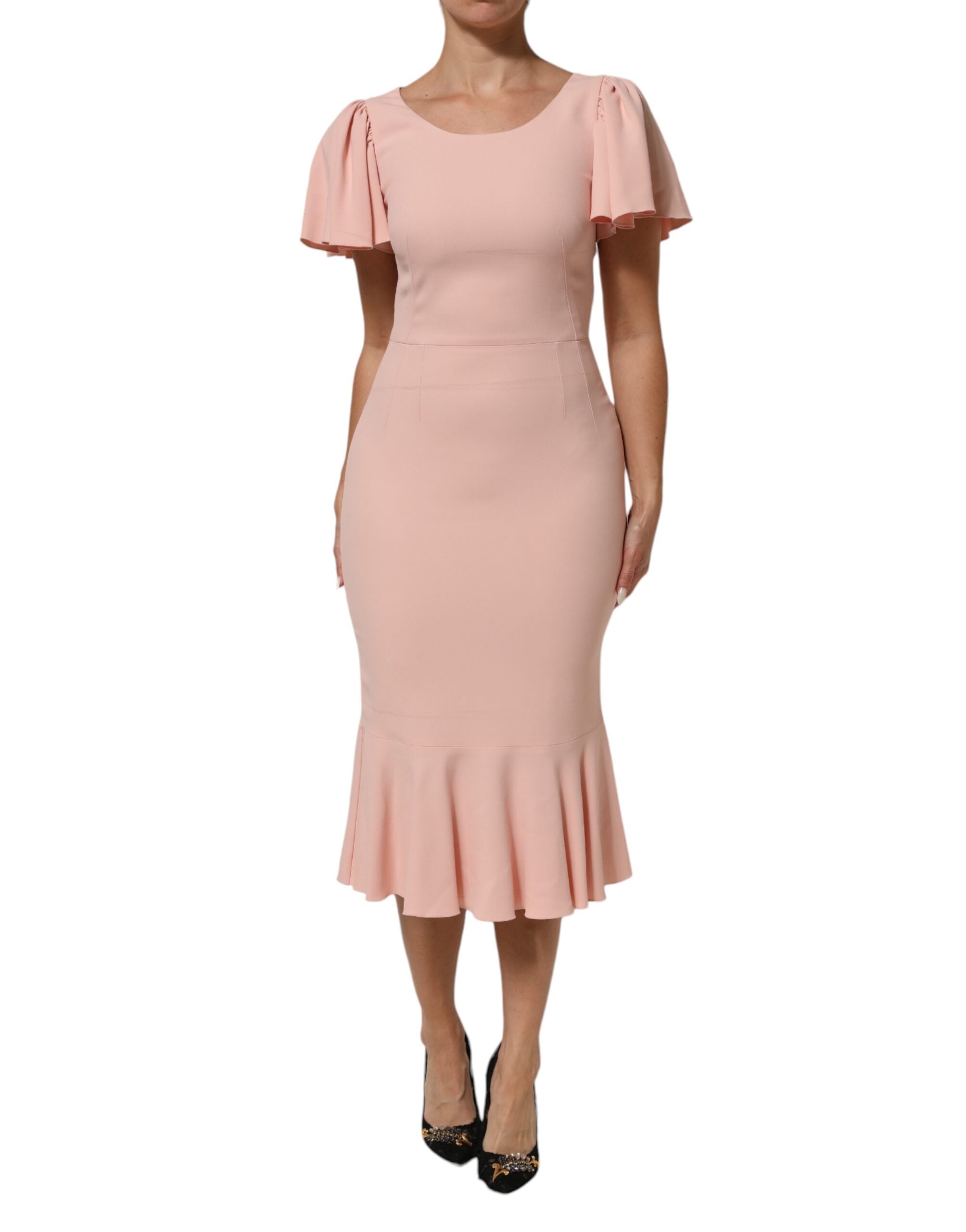 Dolce & Gabbana Rosa Viskose Kurze Ärmel Etuikleid Midikleid