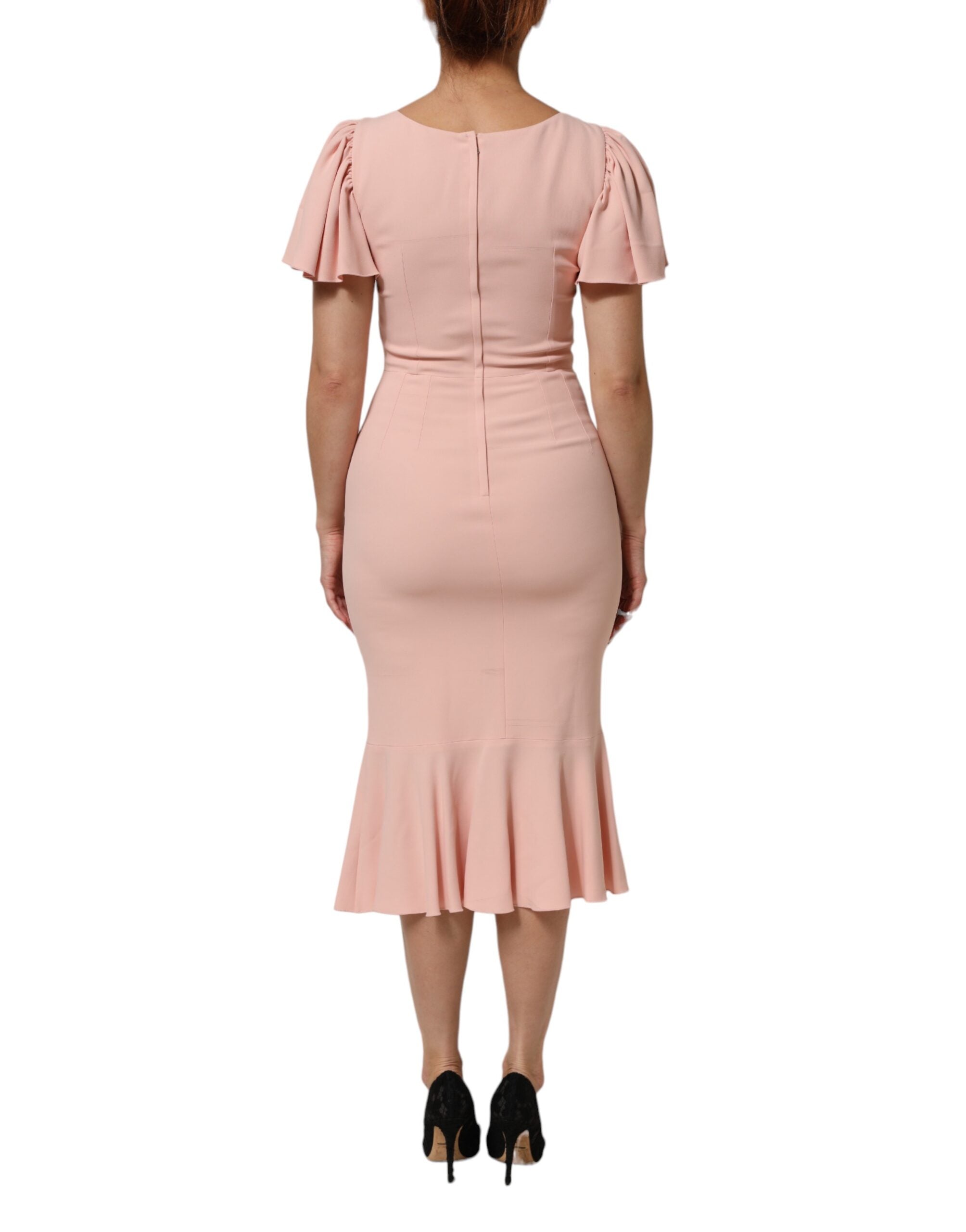 Dolce & Gabbana Rosa Viskose Kurze Ärmel Etuikleid Midikleid