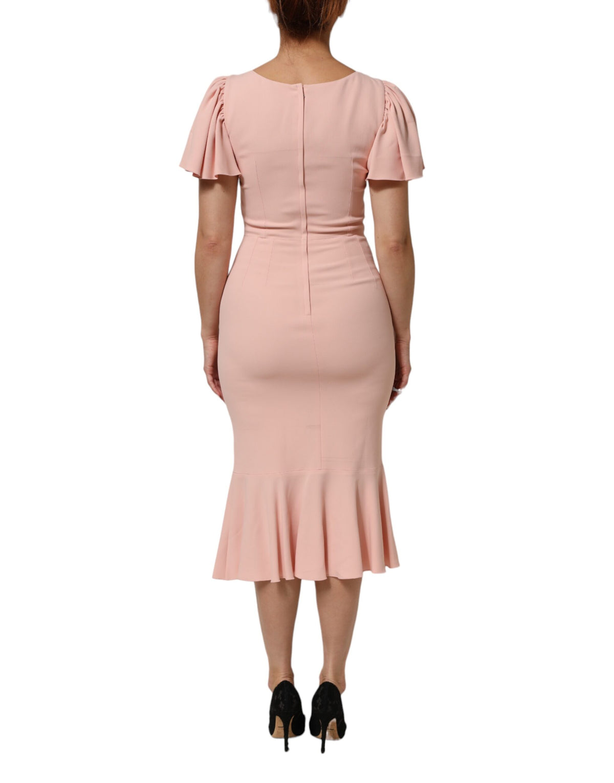 Dolce & Gabbana Rosa Viskose Kurze Ärmel Etuikleid Midikleid