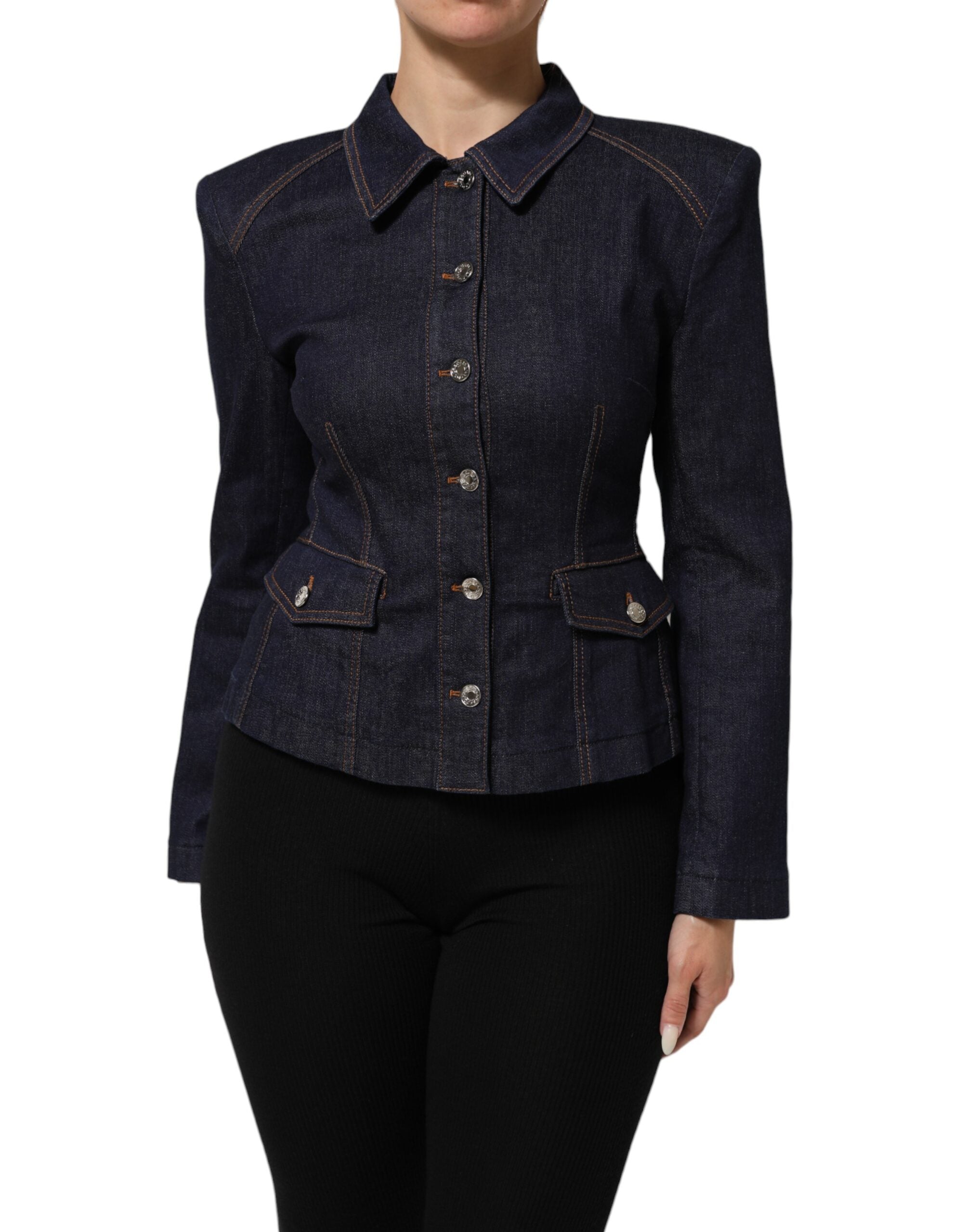 Dolce & Gabbana Dunkelblaue Baumwoll-Jeansjacke mit Kragen