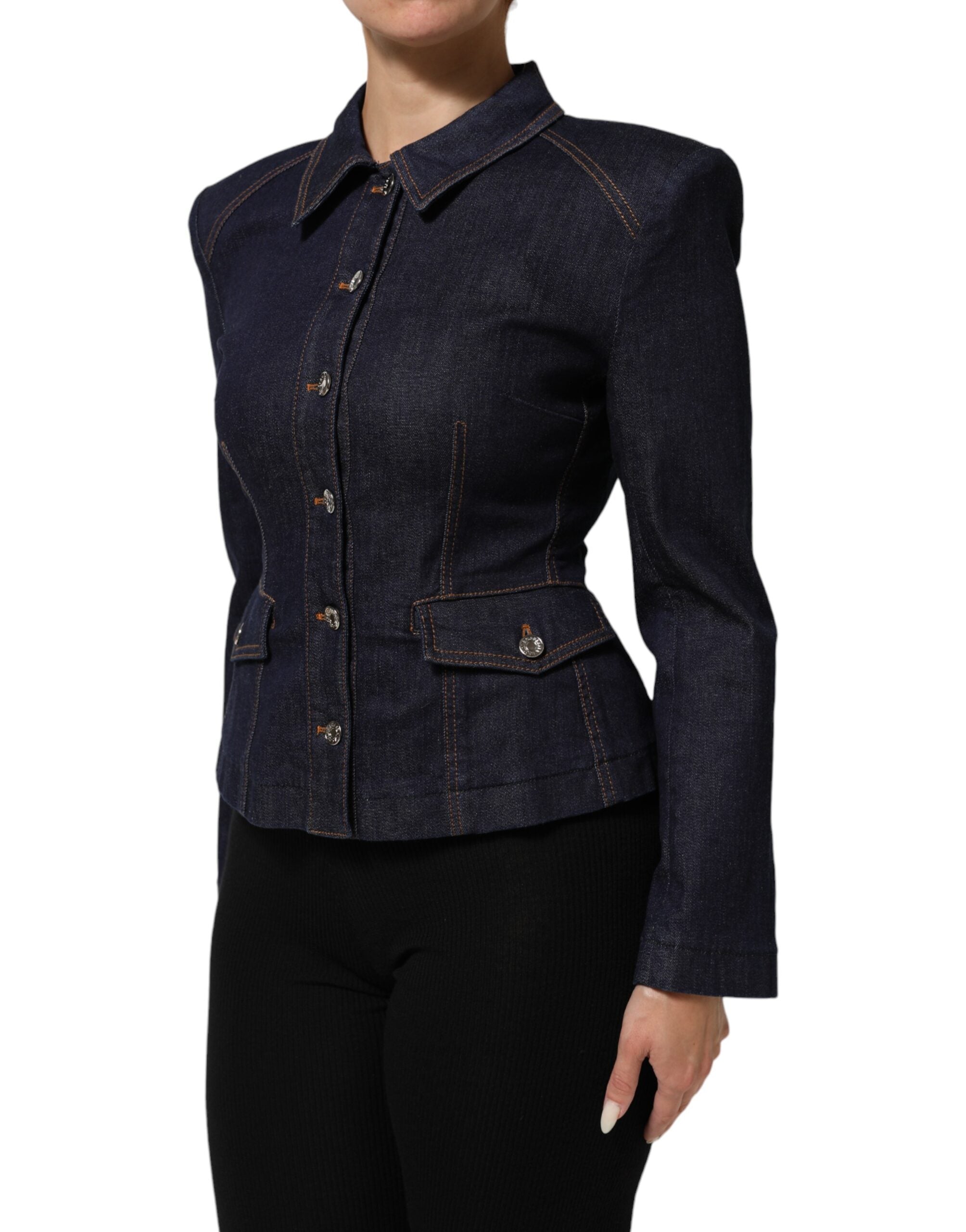 Dolce & Gabbana Dunkelblaue Baumwoll-Jeansjacke mit Kragen