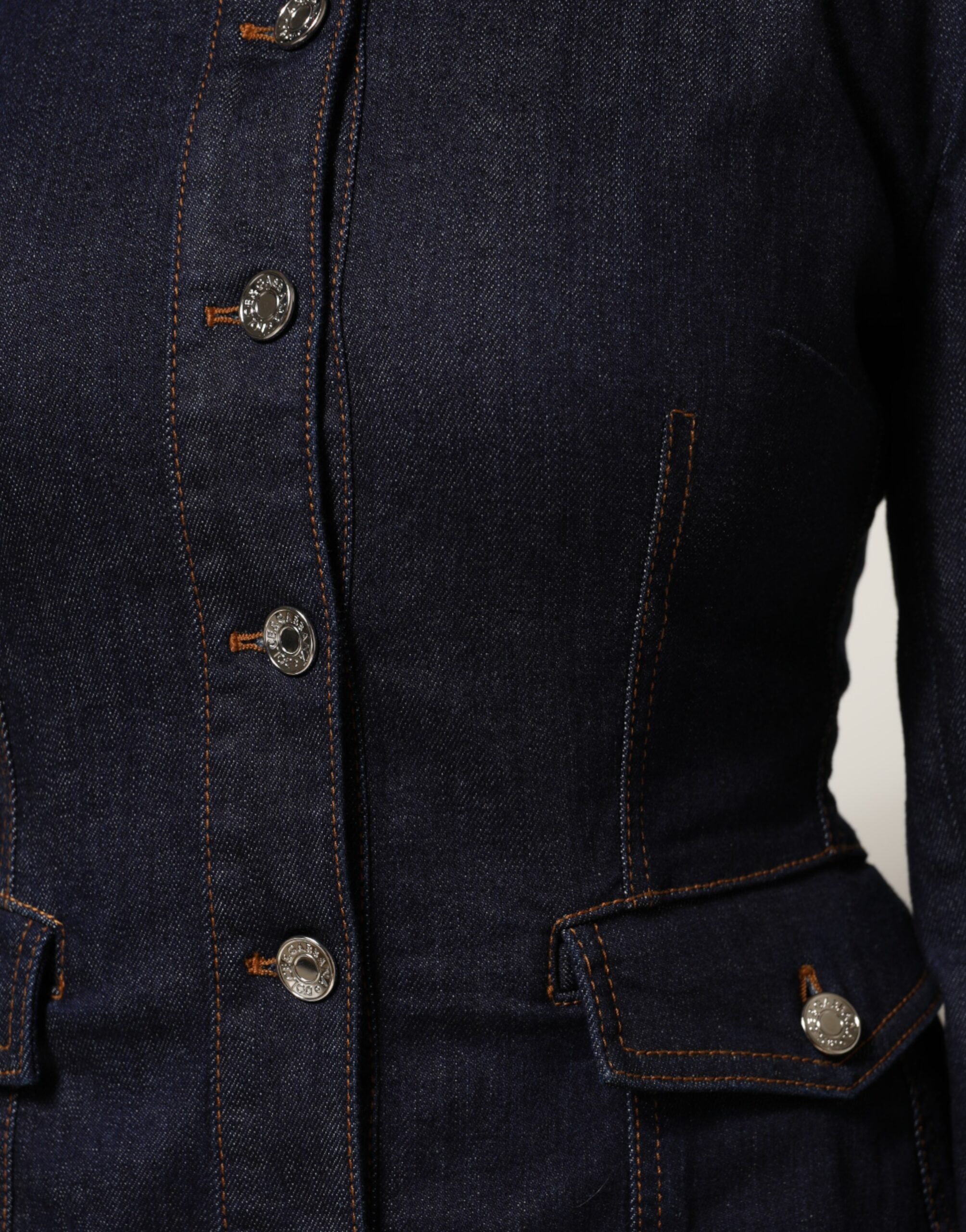 Dolce & Gabbana Dunkelblaue Baumwoll-Jeansjacke mit Kragen