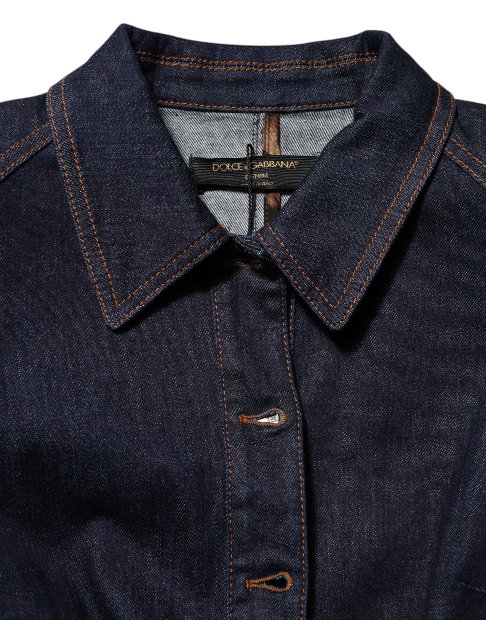 Dolce & Gabbana Dunkelblaue Baumwoll-Jeansjacke mit Kragen