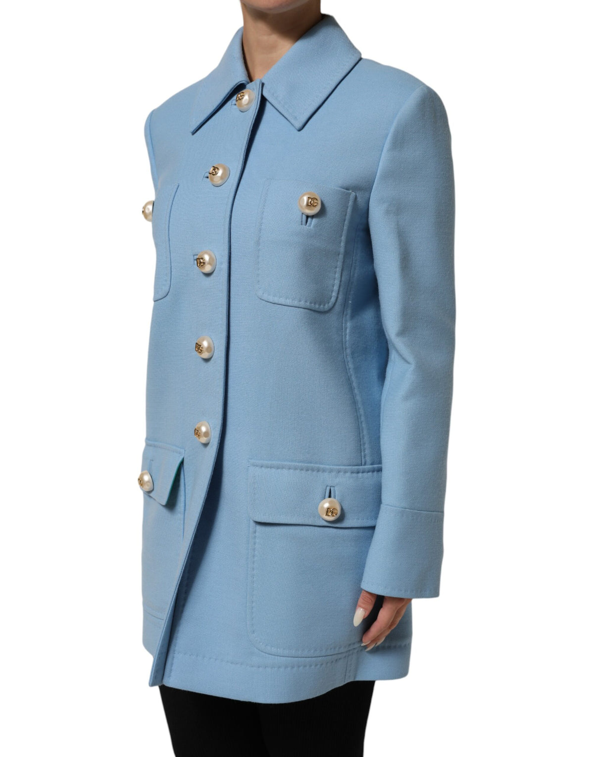 Dolce & Gabbana Blauer geknöpfter Trenchcoat Jacke