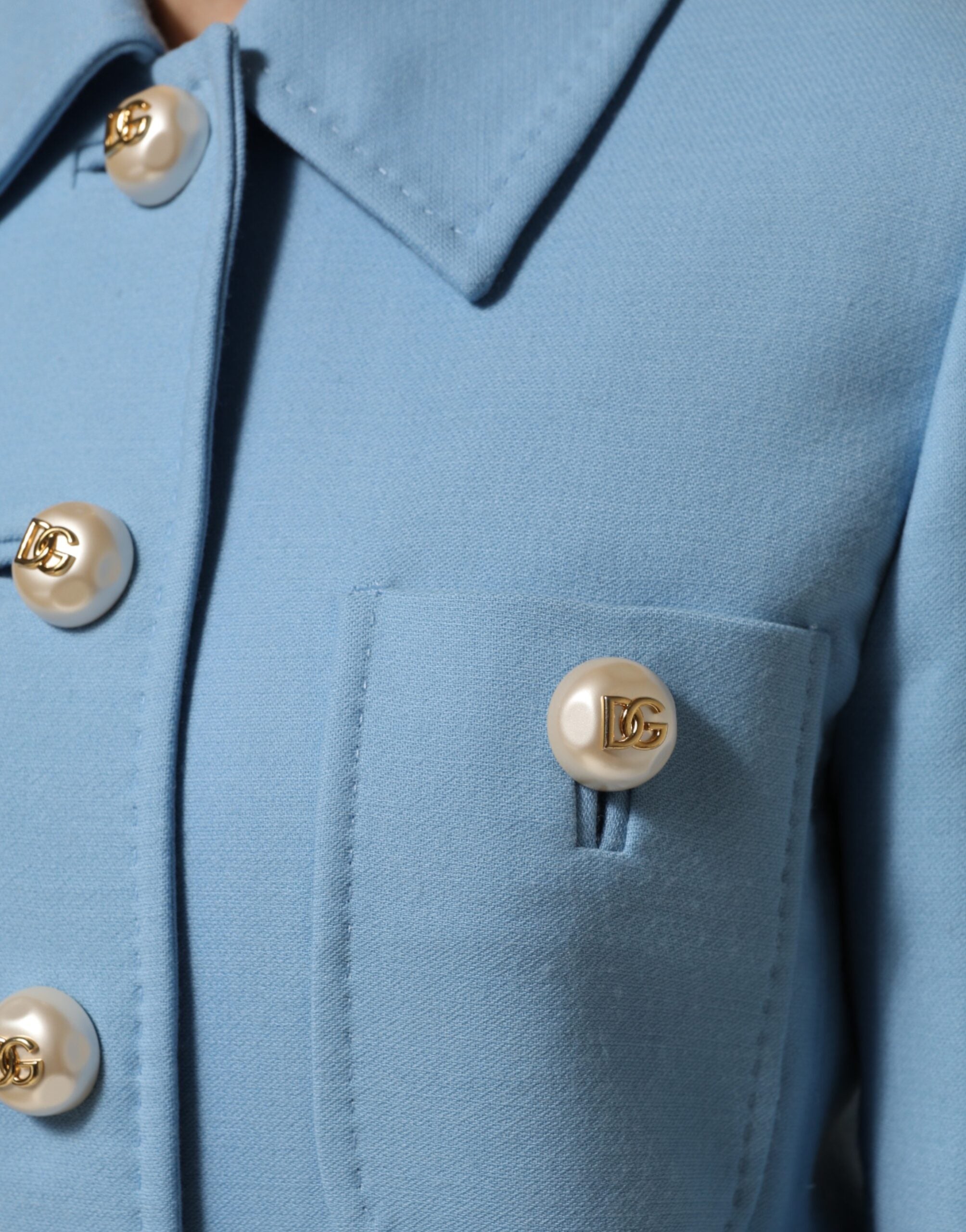 Dolce & Gabbana Blauer geknöpfter Trenchcoat Jacke