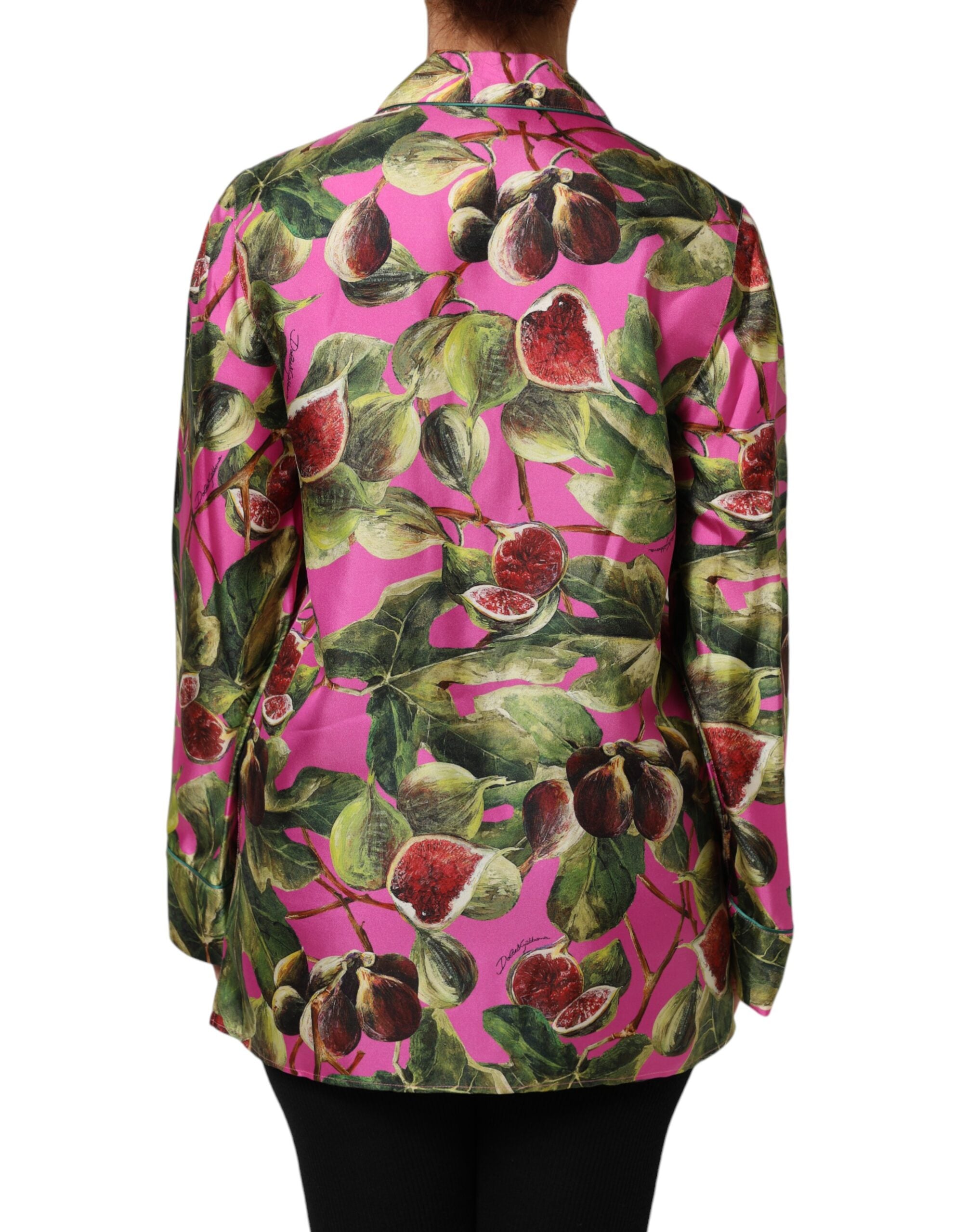 Dolce & Gabbana Hot Pink Feige Bedrucktes Seidenhemd Bluse Top