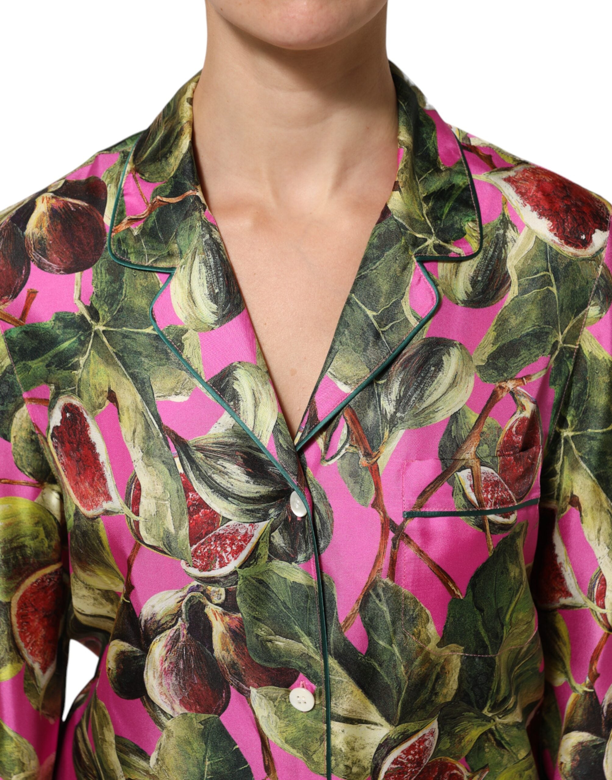 Dolce & Gabbana Hot Pink Feige Bedrucktes Seidenhemd Bluse Top