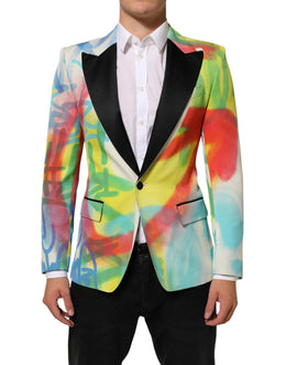 Dolce & Gabbana Multicolor Graffiti SICILIA 1 Knopf Herren Anzug Blazer