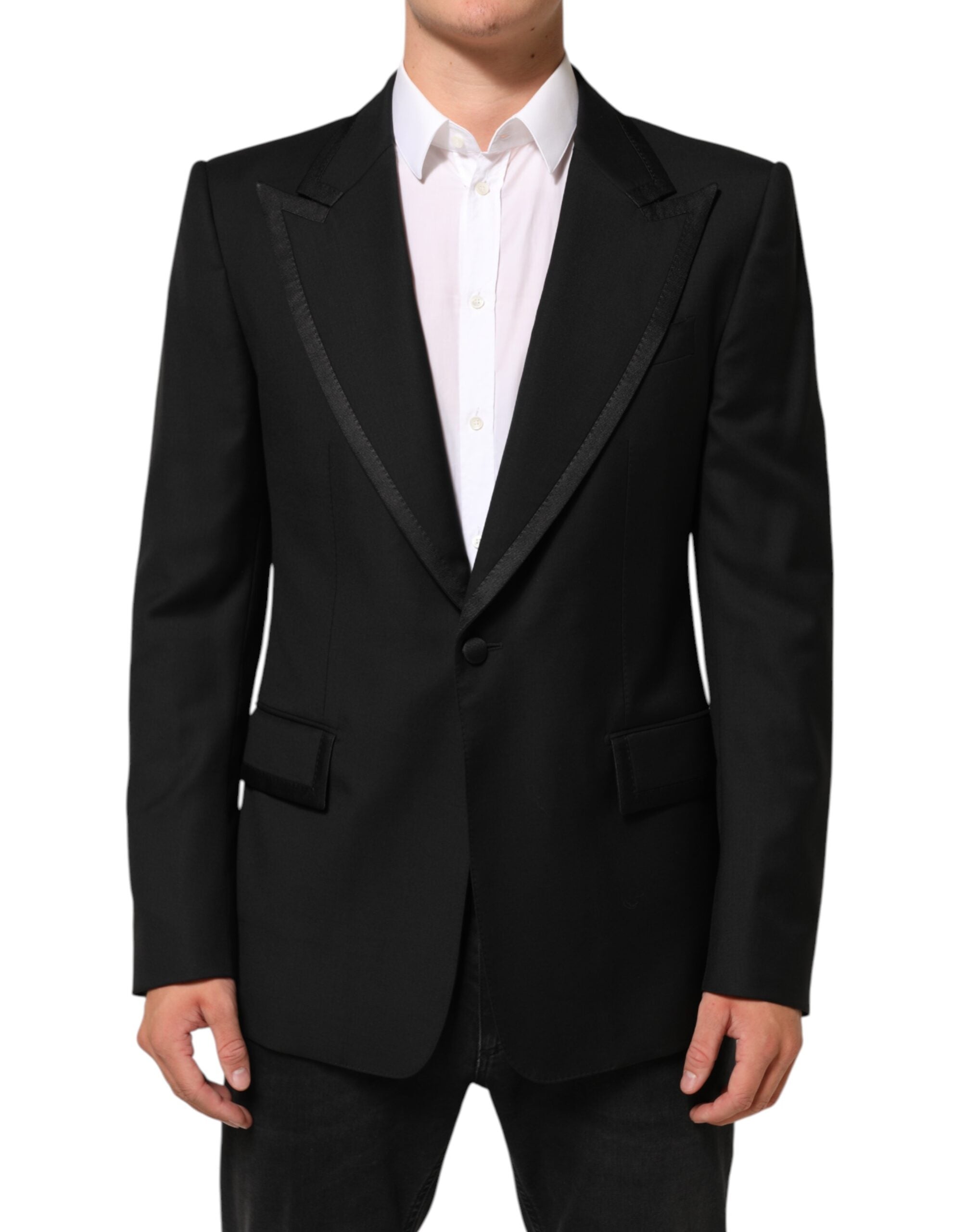Dolce & Gabbana Schwarz Wolle 1 Knopf Anzug Jacke Männer Blazer