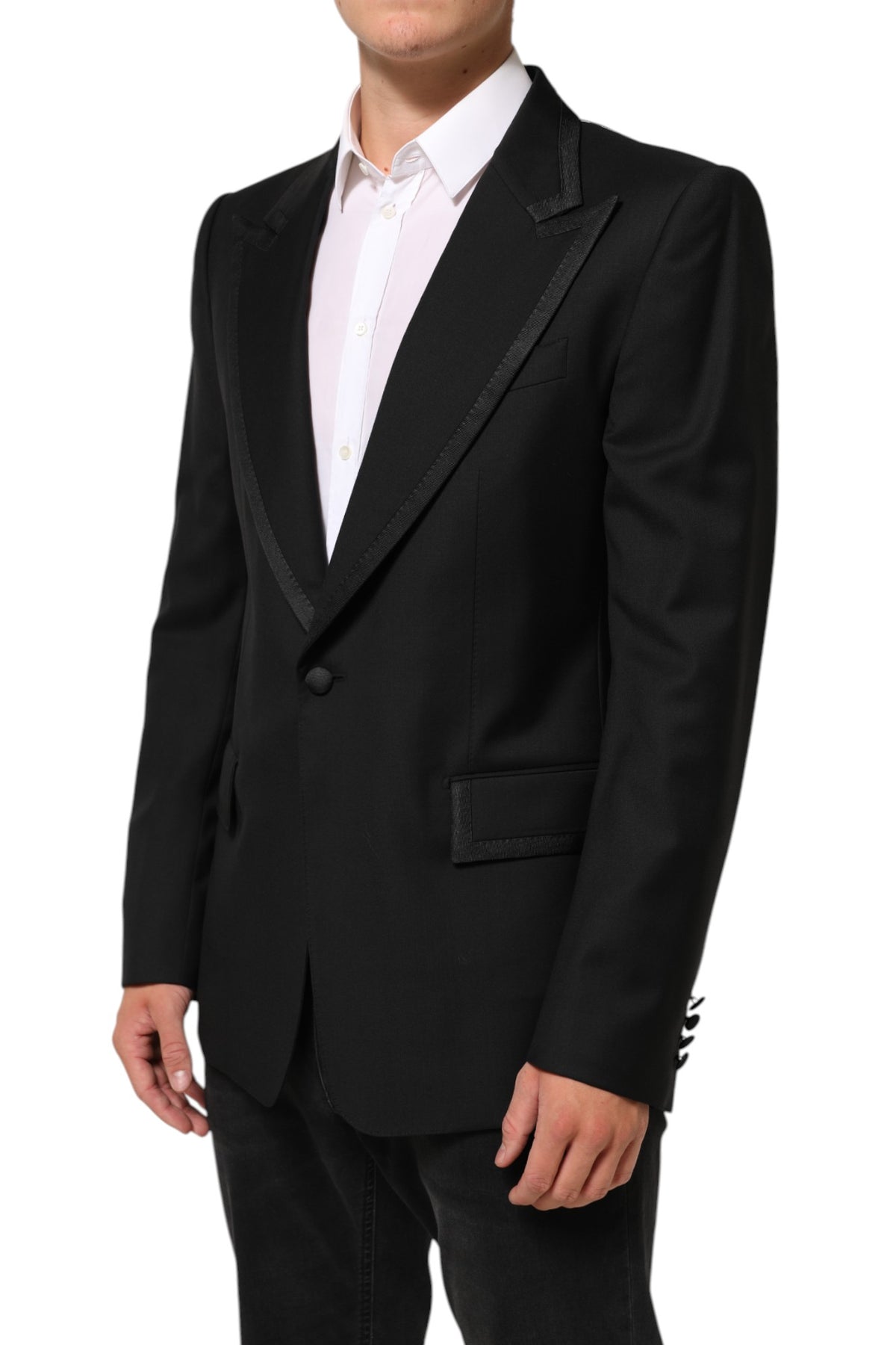 Dolce & Gabbana Schwarz Wolle 1 Knopf Anzug Jacke Männer Blazer