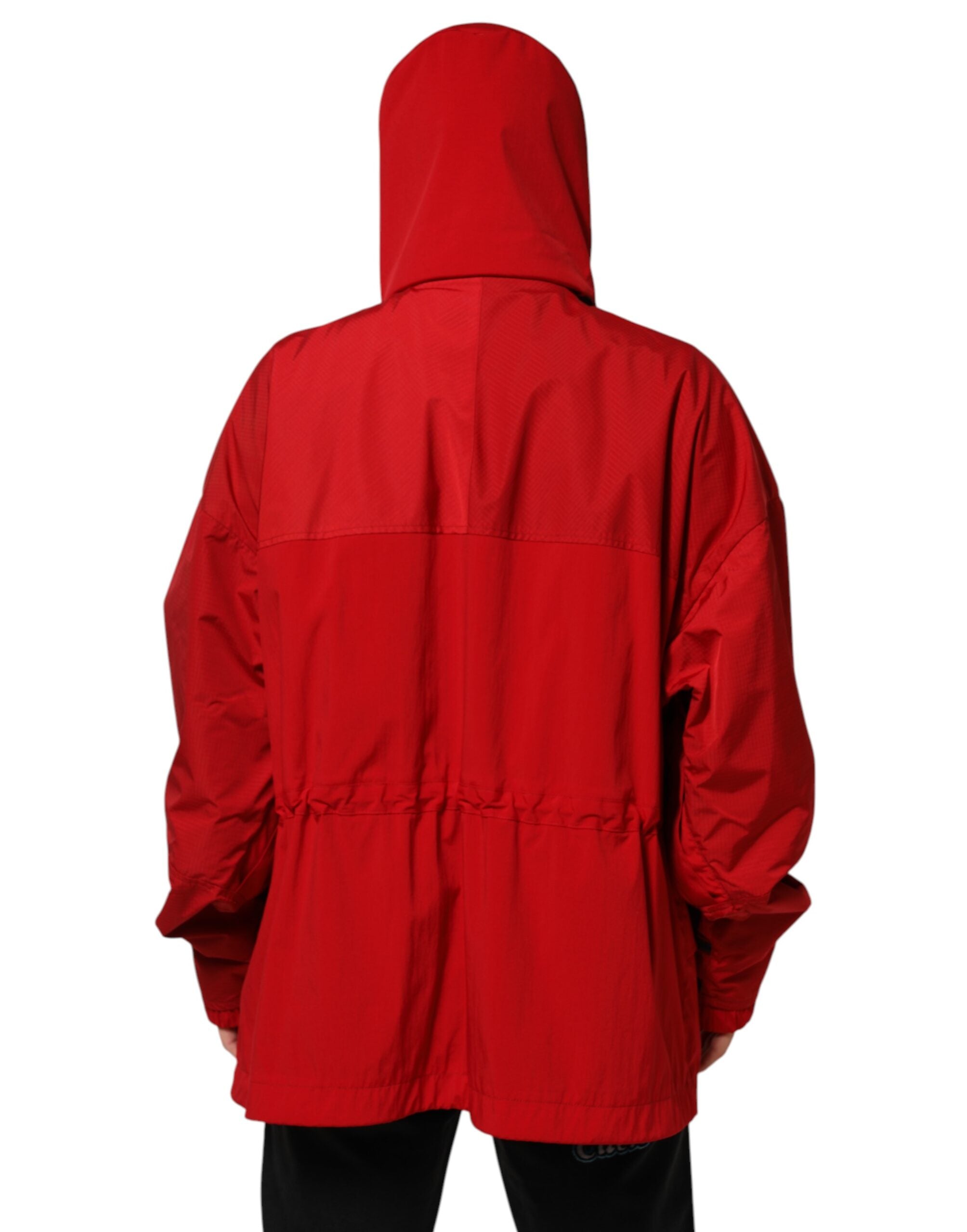 Dolce & Gabbana Rote Nylon Kapuzen-Parka-Jacke für Männer mit Reißverschluss