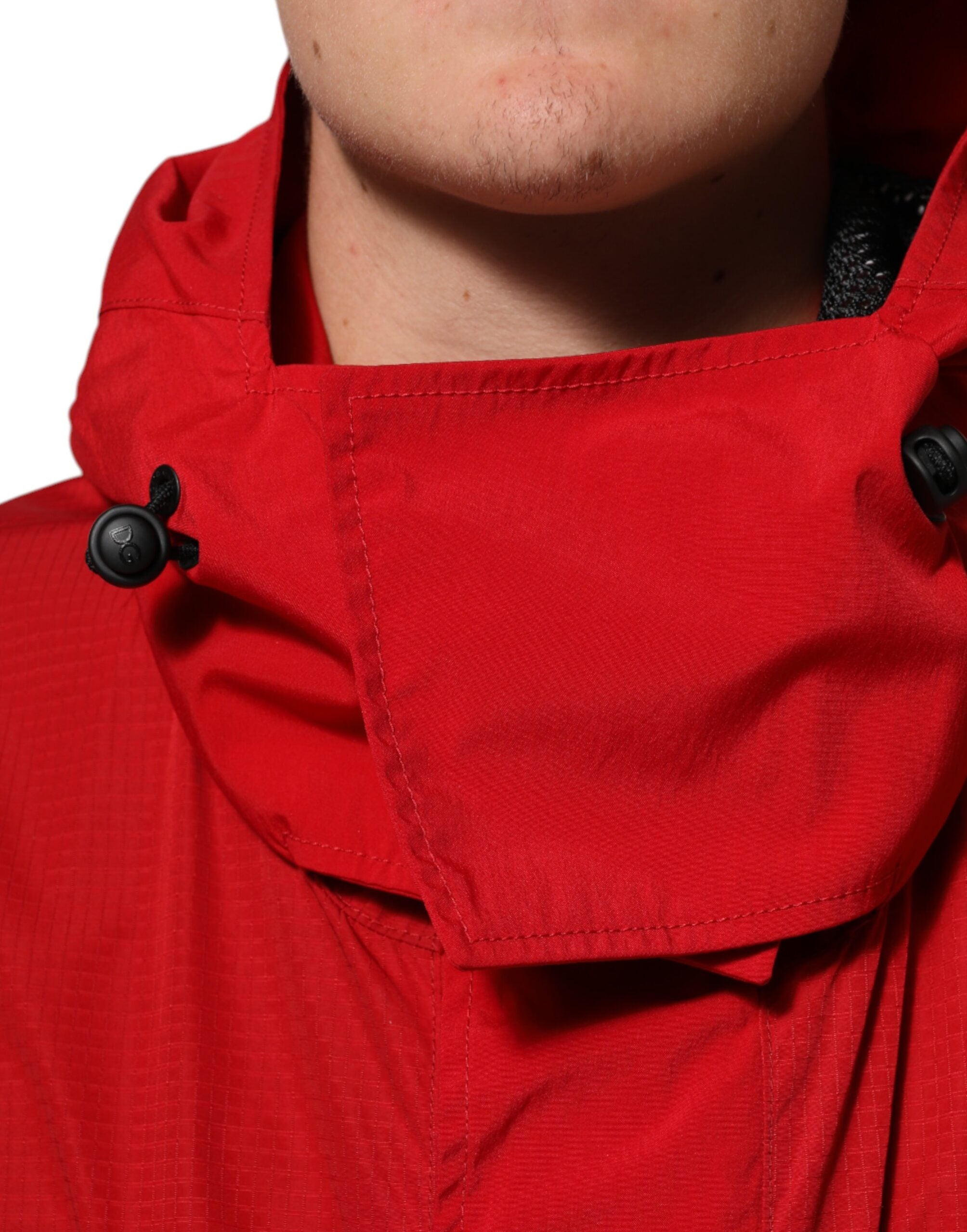 Dolce & Gabbana Rote Nylon Kapuzen-Parka-Jacke für Männer mit Reißverschluss