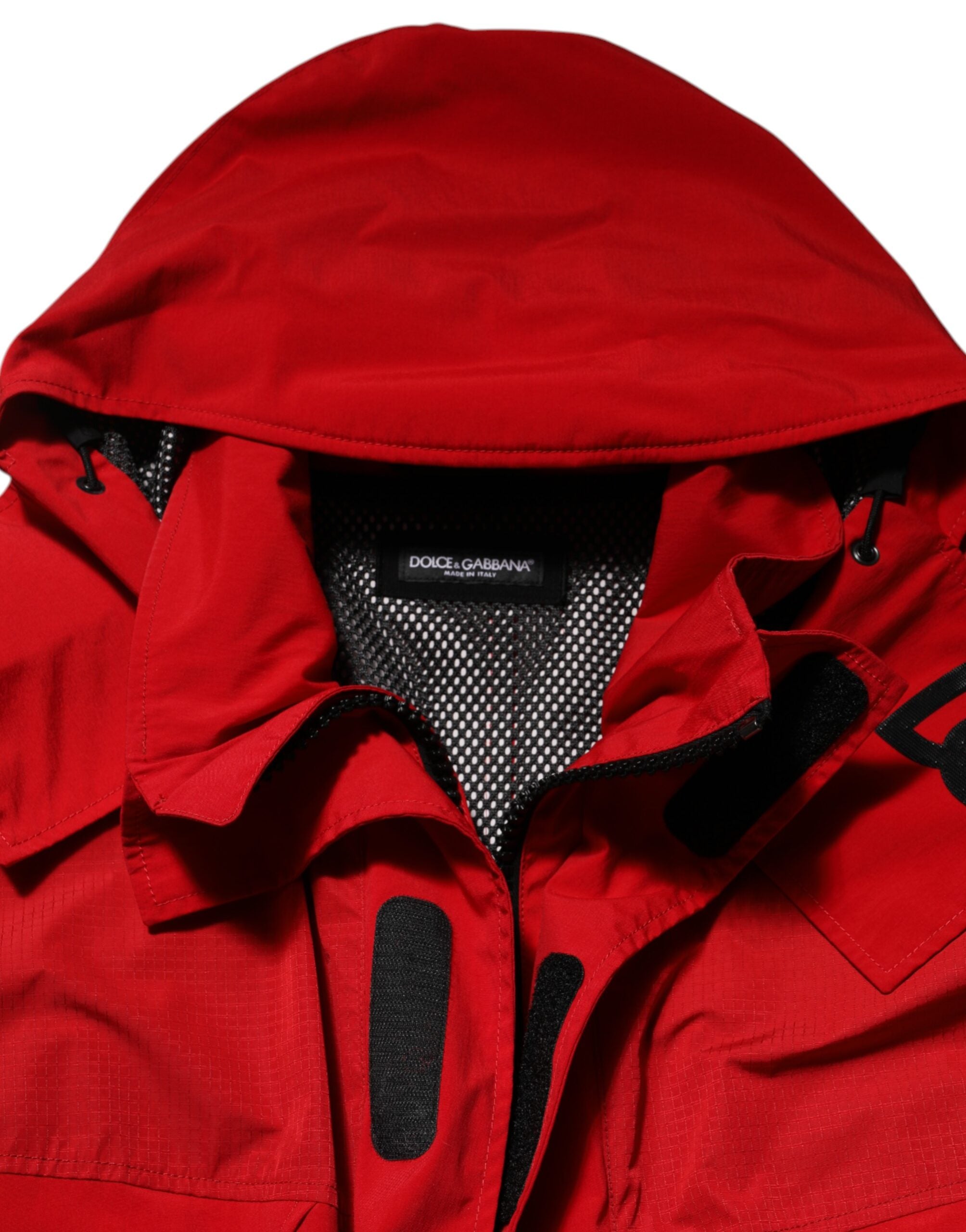 Dolce & Gabbana Rote Nylon Kapuzen-Parka-Jacke für Männer mit Reißverschluss